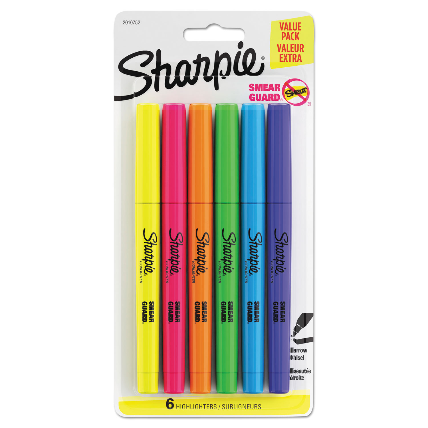  Sharpie 2010752 Pocket Style Highlighters, Chisel Tip, Assorted Colors, 6/Pack (SAN2010752) 