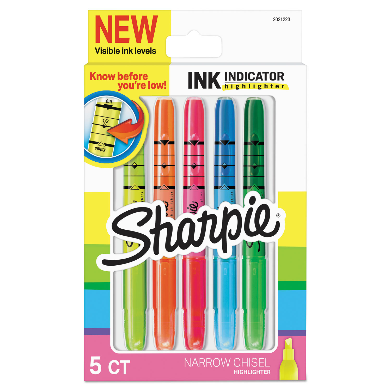  Sharpie 2021223 Ink Indicator Stick Highlighters, Chisel Tip, Assorted Colors, 5/Pack (SAN2021223) 