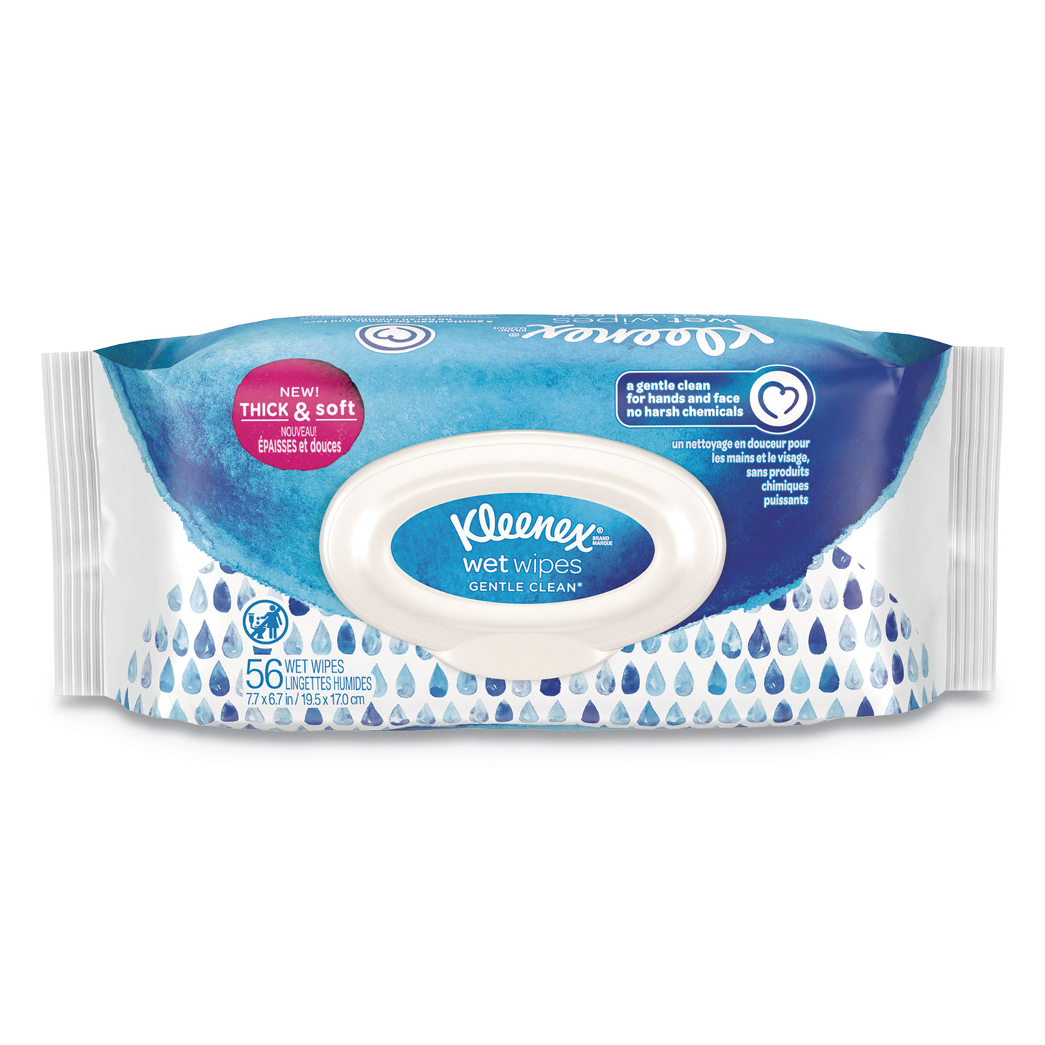  Kleenex 47779 Wet Wipes Gentle Clean for Hands and Face, 6.7 x 7.7, White, 56 Wipes/Pack (KCC47779) 