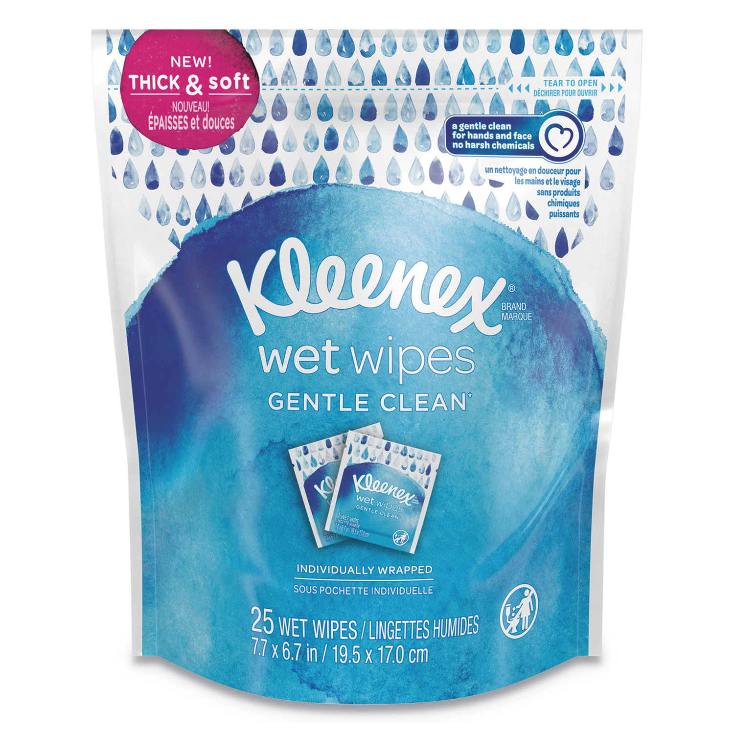  Kleenex 47783 Wet Wipes Gentle Clean for Hands and Face, White, 25 Towels/Pouch, 8 Pouches/Carton (KCC47783CT) 