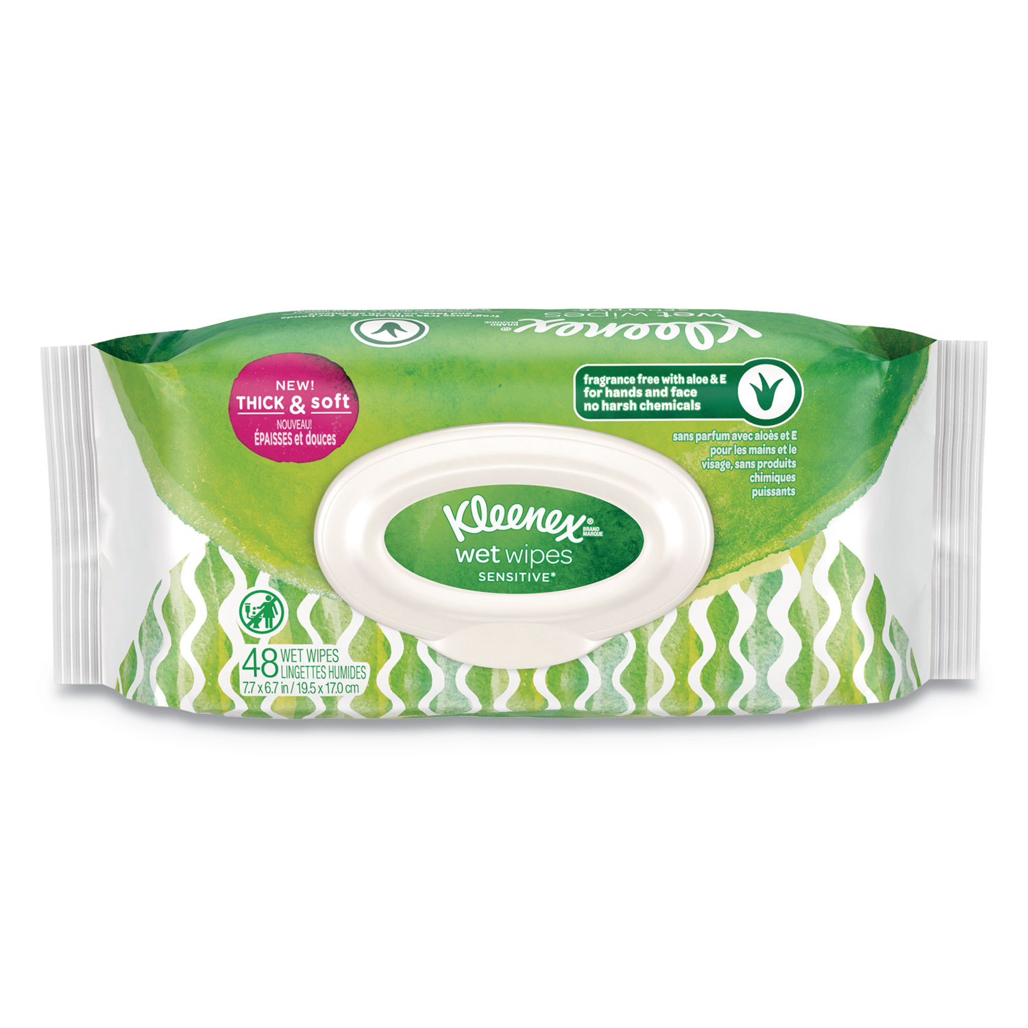  Kleenex 47781 Wet Wipes Sensitive with Aloe/Vitamin E for Hands/Face, 6.7 x 7.7, 48 Wipes/Pack (KCC47781) 