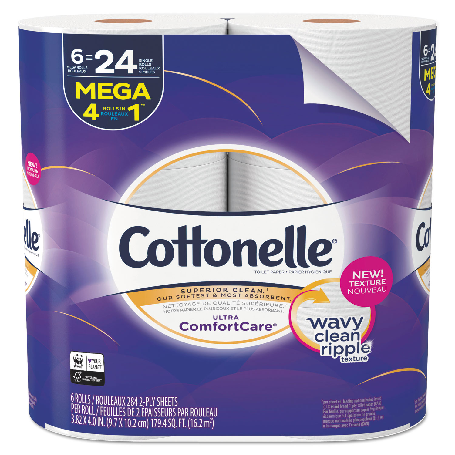  Cottonelle 48611 Ultra ComfortCare Toilet Paper, Septic Safe, 2-Ply, 284 Sheets/Roll, 6 Rolls/Pack, 36 Rolls/Carton (KCC48611) 