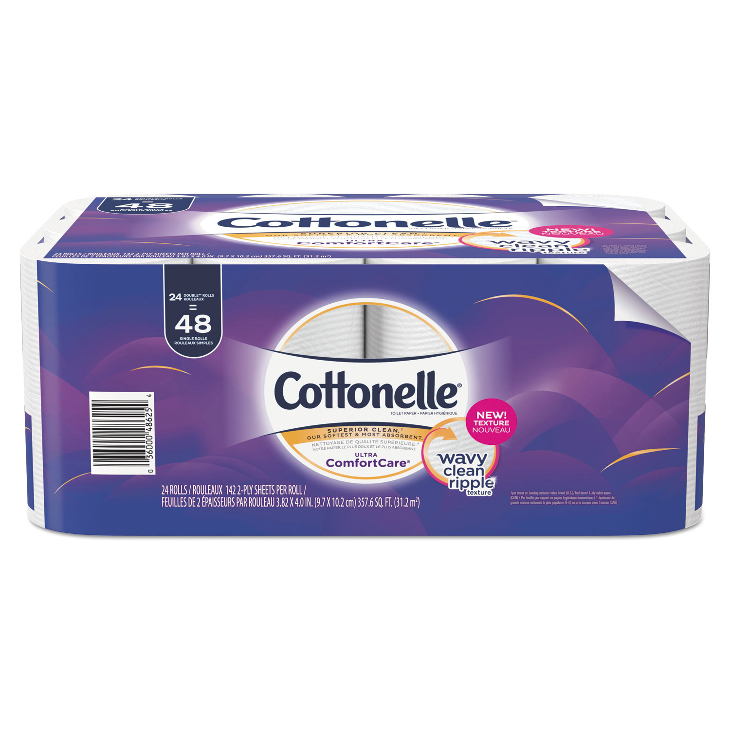  Cottonelle 48625 Ultra ComfortCare Toilet Paper, Soft Tissue, Septic Safe, 2 Ply, 142/Roll, 24 Rolls/Pack, 2 Packs/Carton (KCC48625) 
