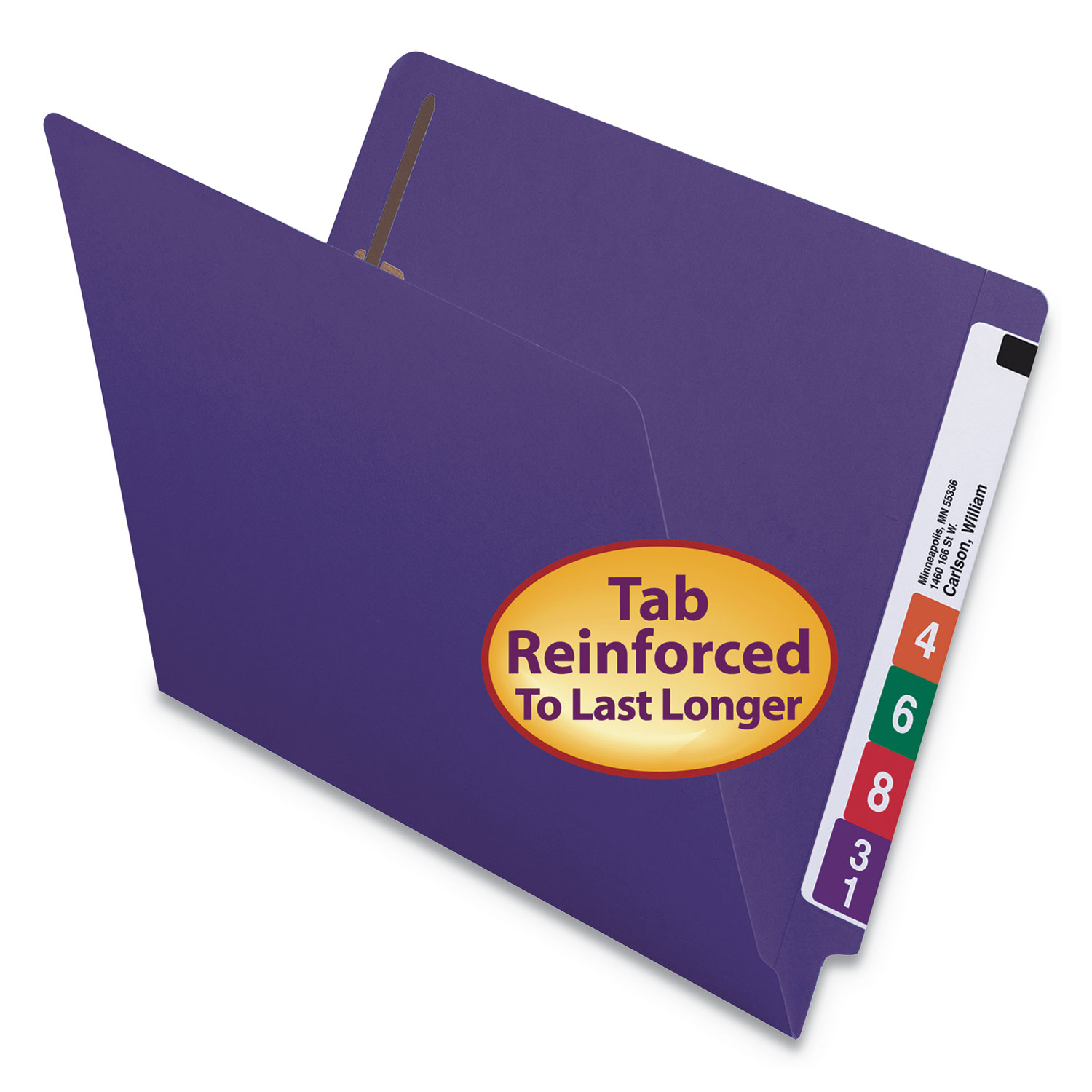  Smead 25440 Heavyweight Colored End Tab Folders with Two Fasteners, Straight Tab, Letter Size, Purple, 50/Box (SMD25440) 