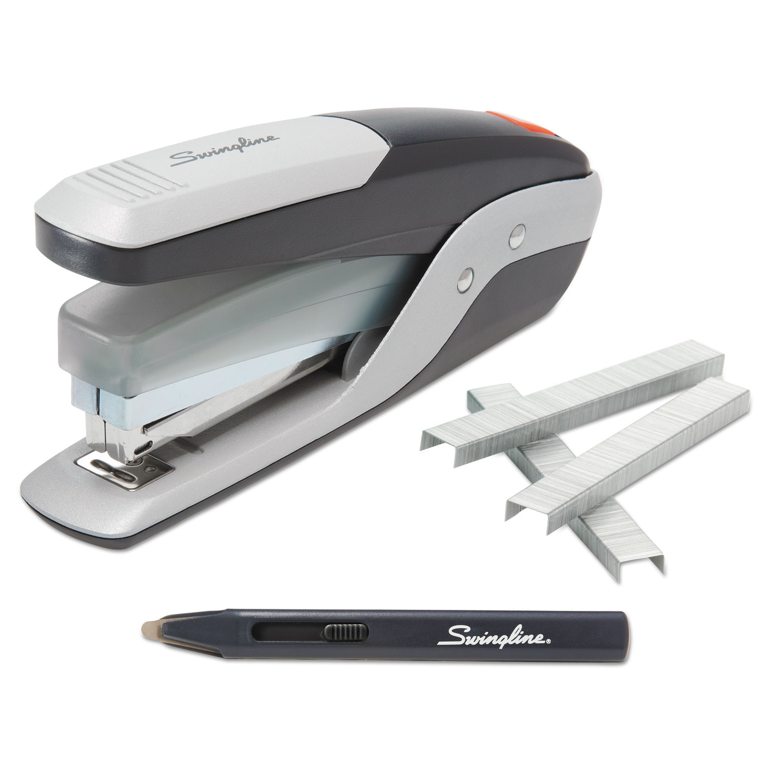  Swingline S7064580A QuickTouch Reduced Effort Full Strip Stapler with 5,000 Staples, 28-Sheet Capacity, Black/Silver (SWI64580) 
