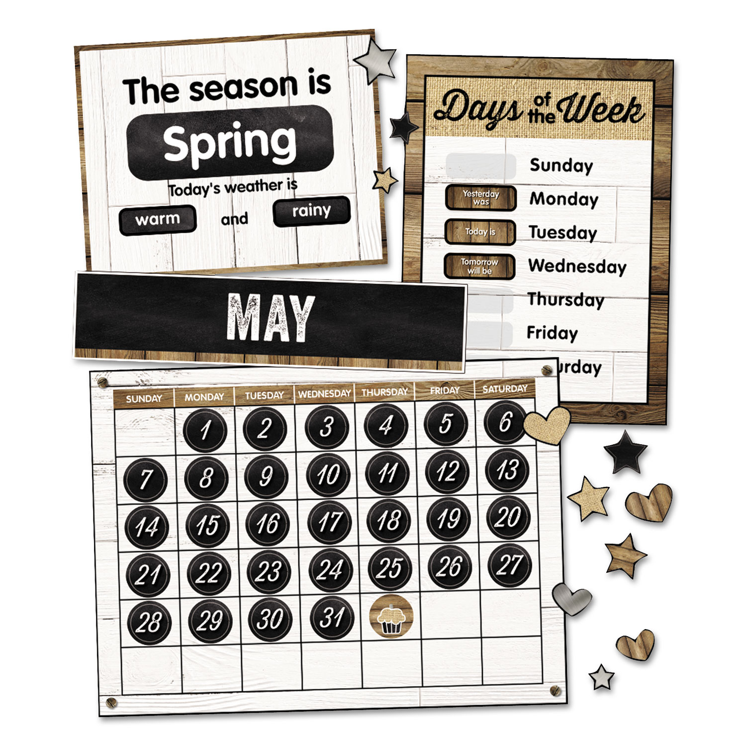  Schoolgirl Style 110398 Calendar Bulletin Board Sets, Industrial Chic, Brown/White/Black, 23 x 17 (CDP110398) 