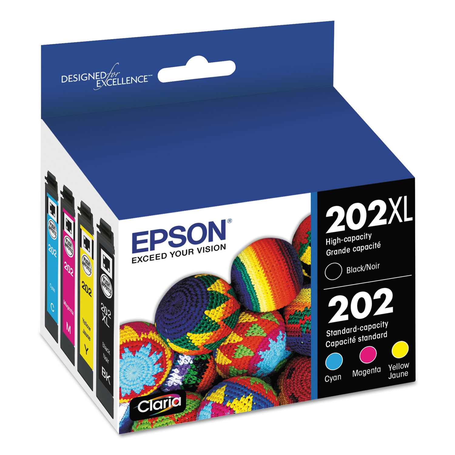 T202XLBCS (202XL) Claria High-Yield Ink, 550/165 Page-Yield, Cyan/Magenta/Yellow