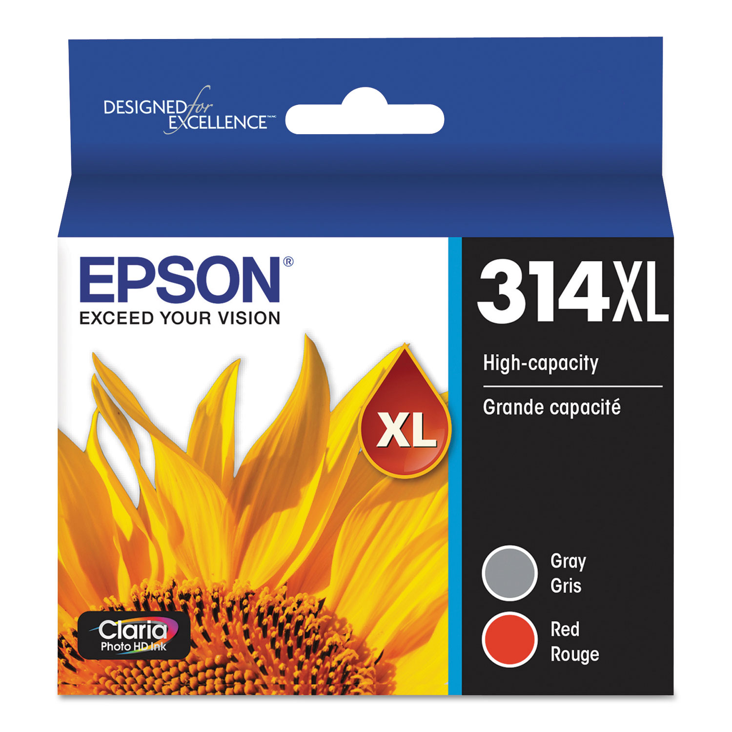  Epson T314XL922-S T314XL922S (314XL) Claria High-Yield Ink, 830 Page-Yield, Gray/Red (EPST314XL922S) 
