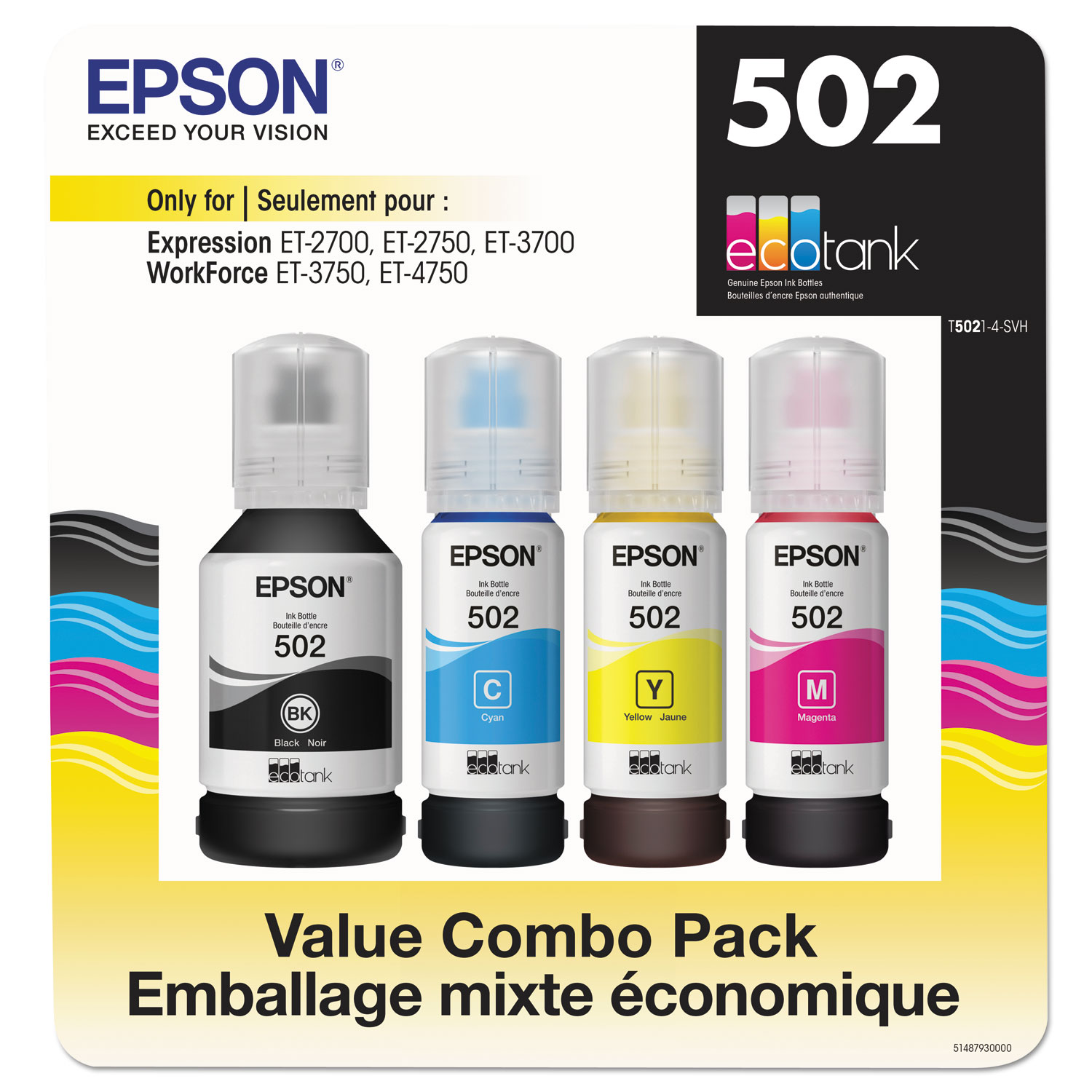 T5021-4-SVH (502) Ink, 7,500/6,000 Page-Yield, Black/Cyan/Magenta/Yellow