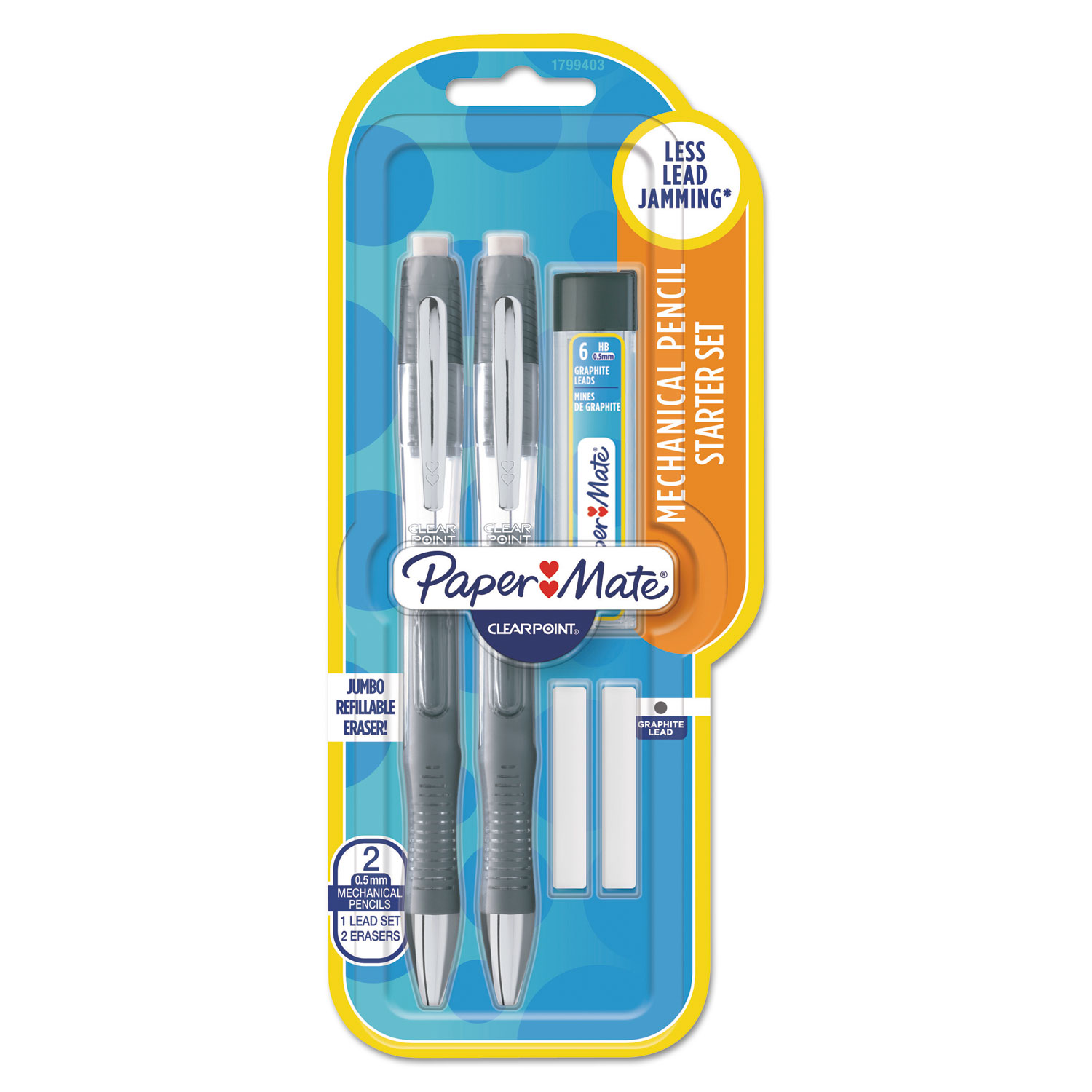 Paper Mate 1799403 Clearpoint Elite Mechanical Pencils, 0.5 mm, HB (#2), Black Lead, Black Barrel, 2/Pack (PAP1799403) 
