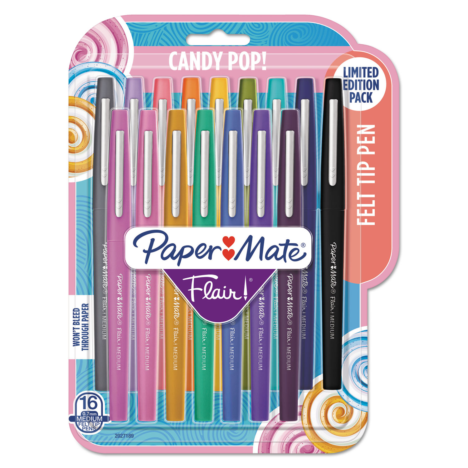  Paper Mate 2027189 Flair Felt Tip Stick Porous Point Marker Pen, 0.7mm, Assorted Ink/Barrel, 16/Pack (PAP2027189) 