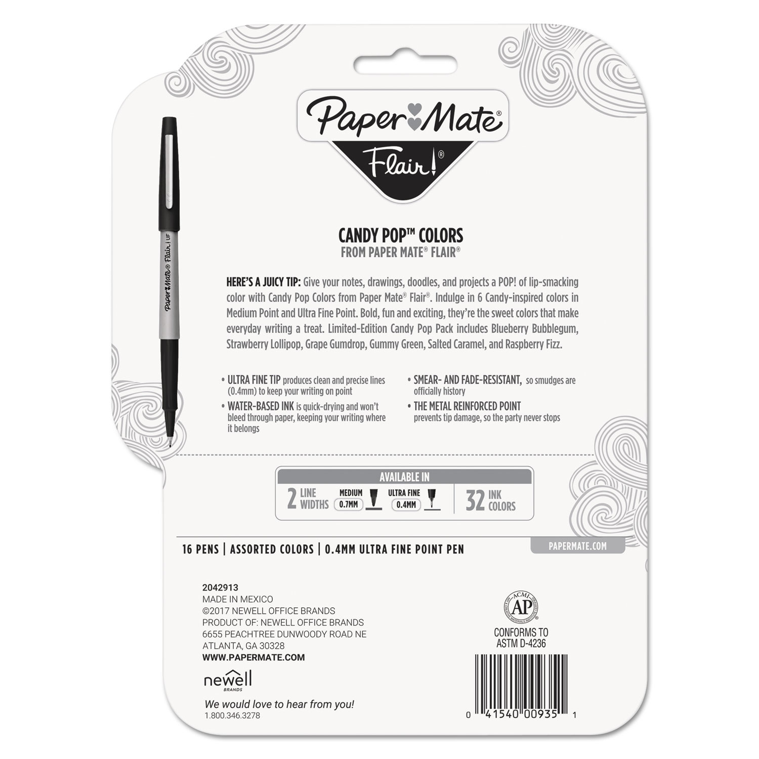 Papermate Flair Candy Pop 6pk Felt Pens 0.7mm Medium Tip 