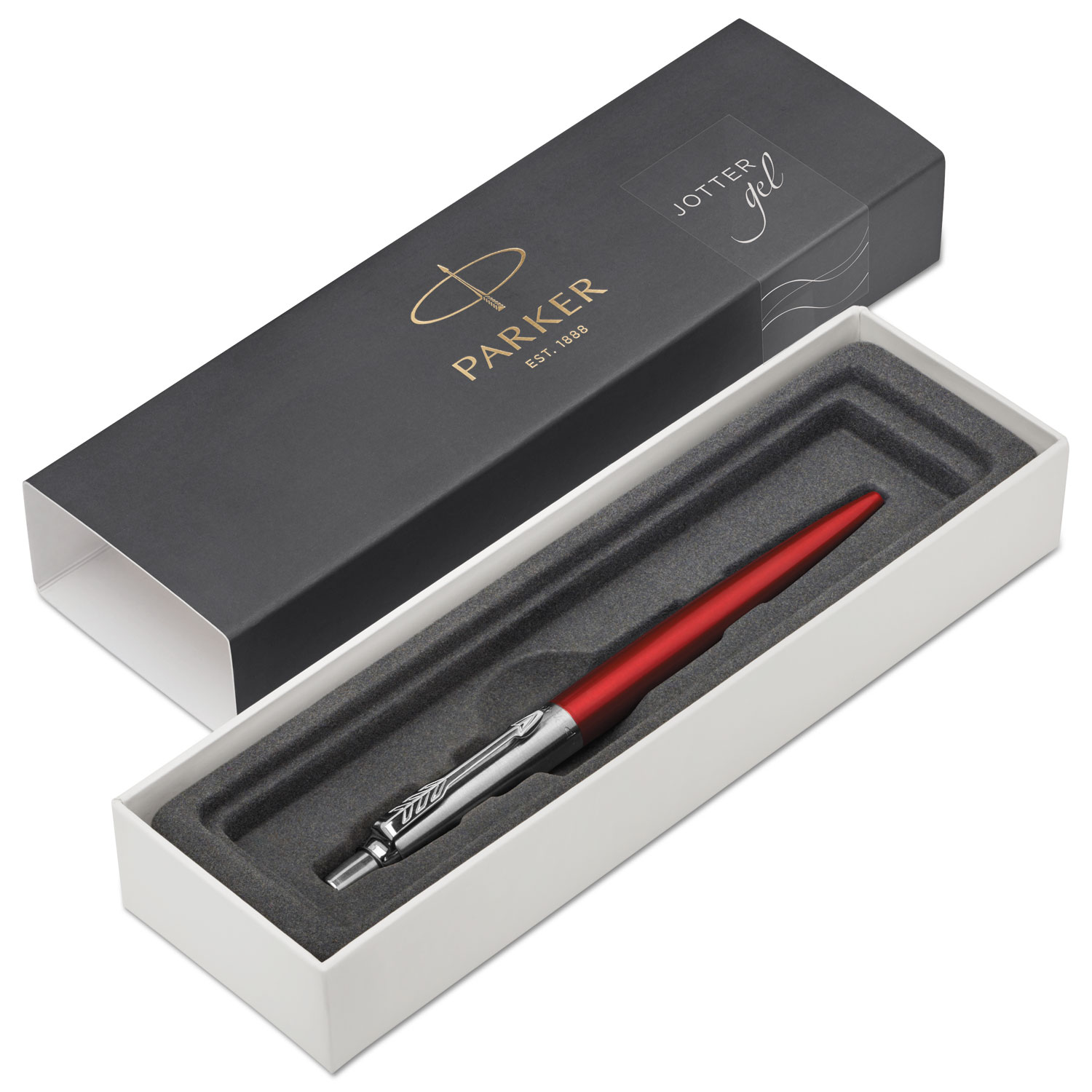  Parker 2020648 Jotter Retractable Gel Pen Gift Box, Medium 0.7mm, Black Ink, Red Barrel (PAR2020648) 