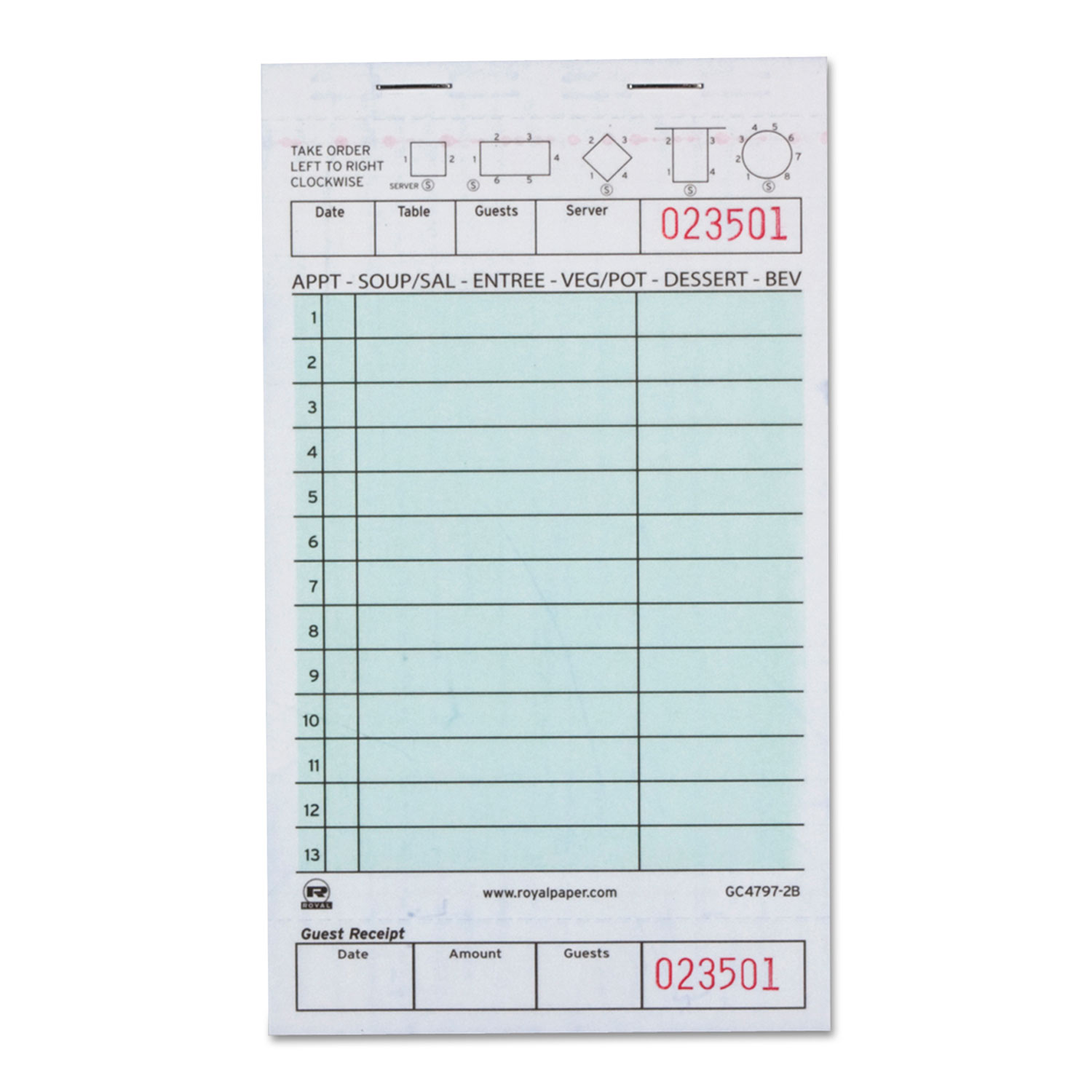  AmerCareRoyal GC4797-2B Guest Check Book, Two-Part Carbonless, 4 1/5 x 7 3/4, 1/Pages, 2000 Forms (RPPGC47972B) 
