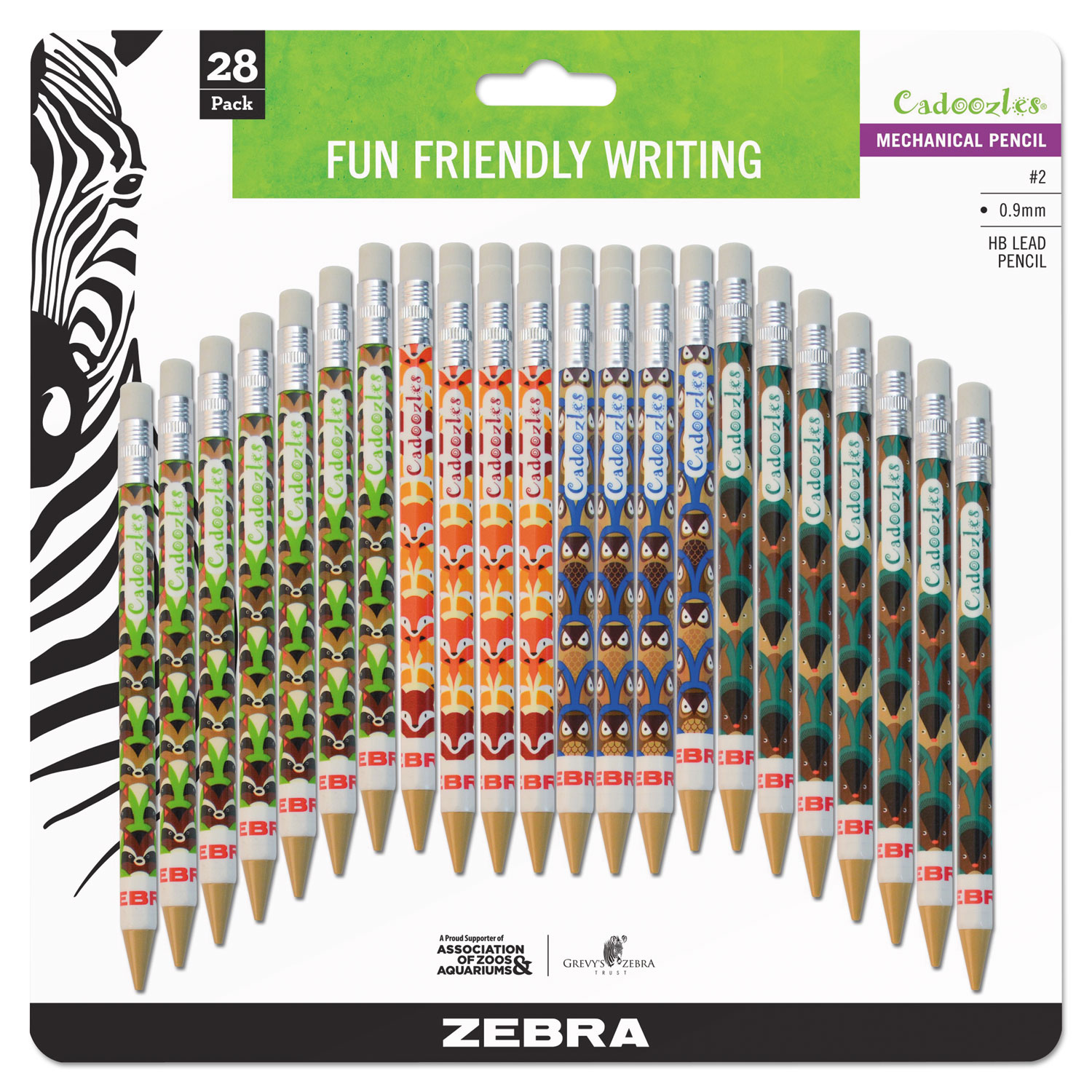  Zebra 51291 Cadoozles Mechanical Pencil, 0.9 mm, HB (#2), Black Lead, Assorted Barrel Colors, 28/Pack (ZEB51291) 