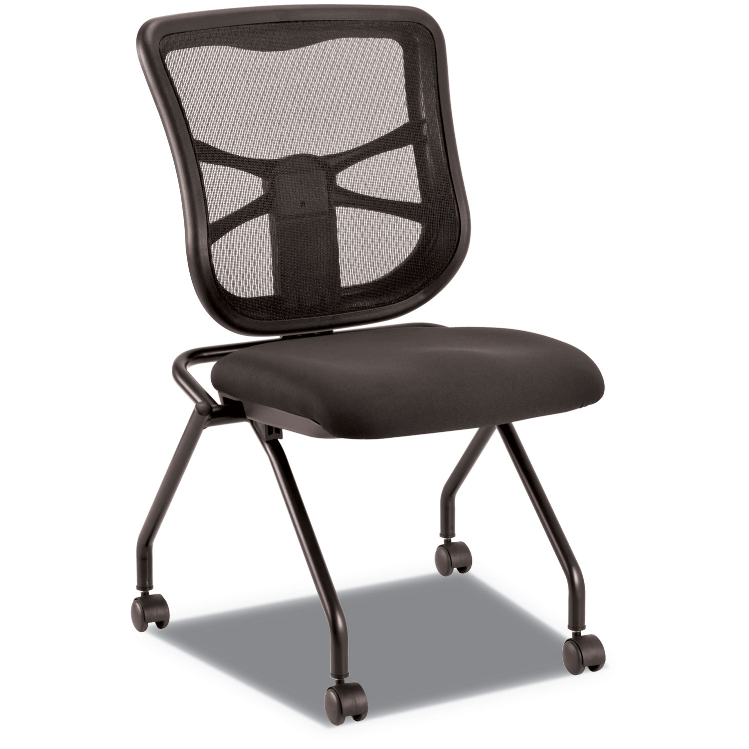  Alera ALEEL4915 Alera Elusion Mesh Nesting Chairs, Black Seat/Black Back, Black Base, 2/Carton (ALEEL4915) 
