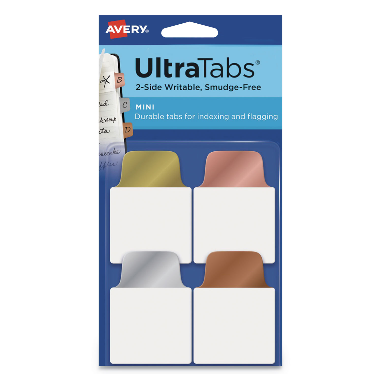  Avery 74785 Ultra Tabs Repositionable Mini Tabs, 1/5-Cut Tabs, Assorted Metallic, 1 Wide, 40/Pack (AVE74785) 