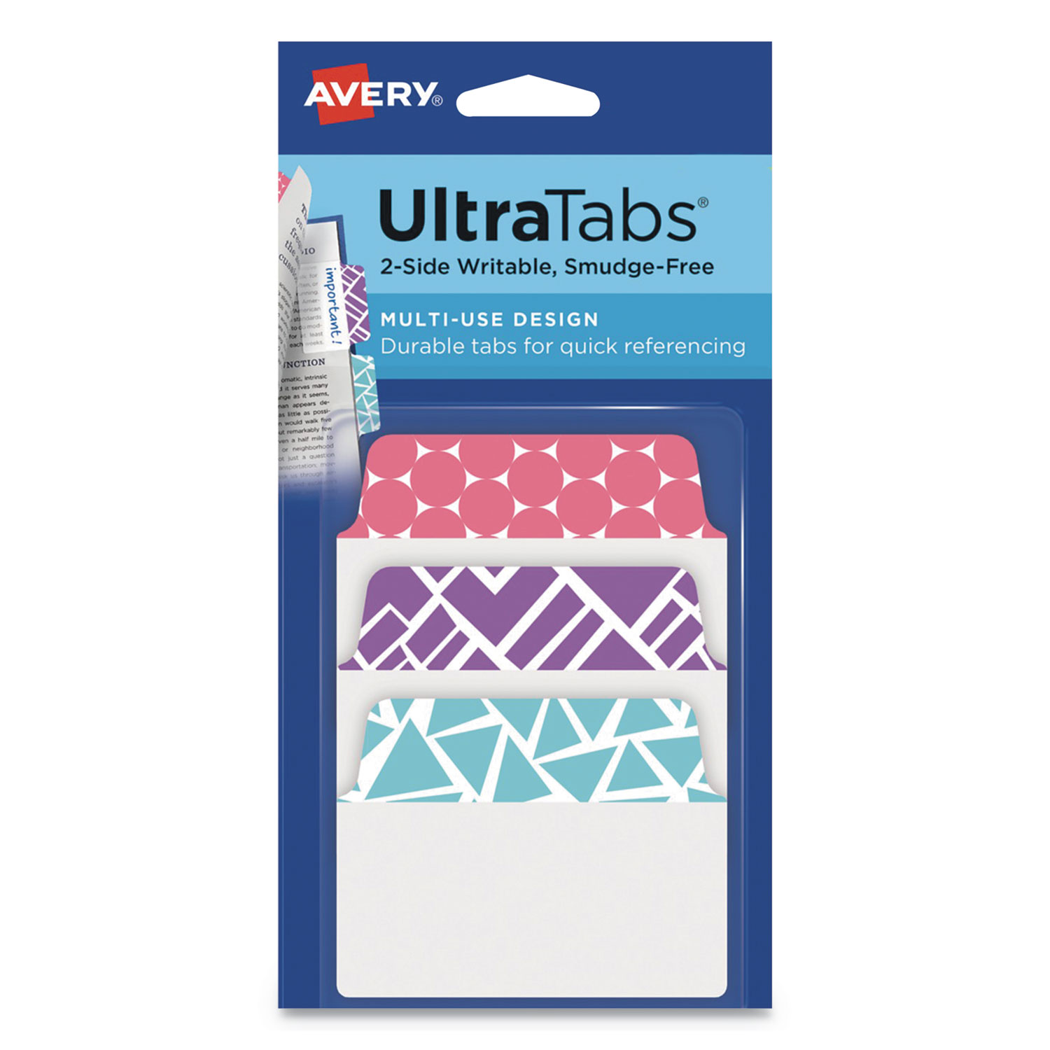  Avery 74801 Ultra Tabs Repositionable Standard Tabs, 1/5-Cut Tabs, Assorted Geometric, 2 Wide, 24/Pack (AVE74801) 