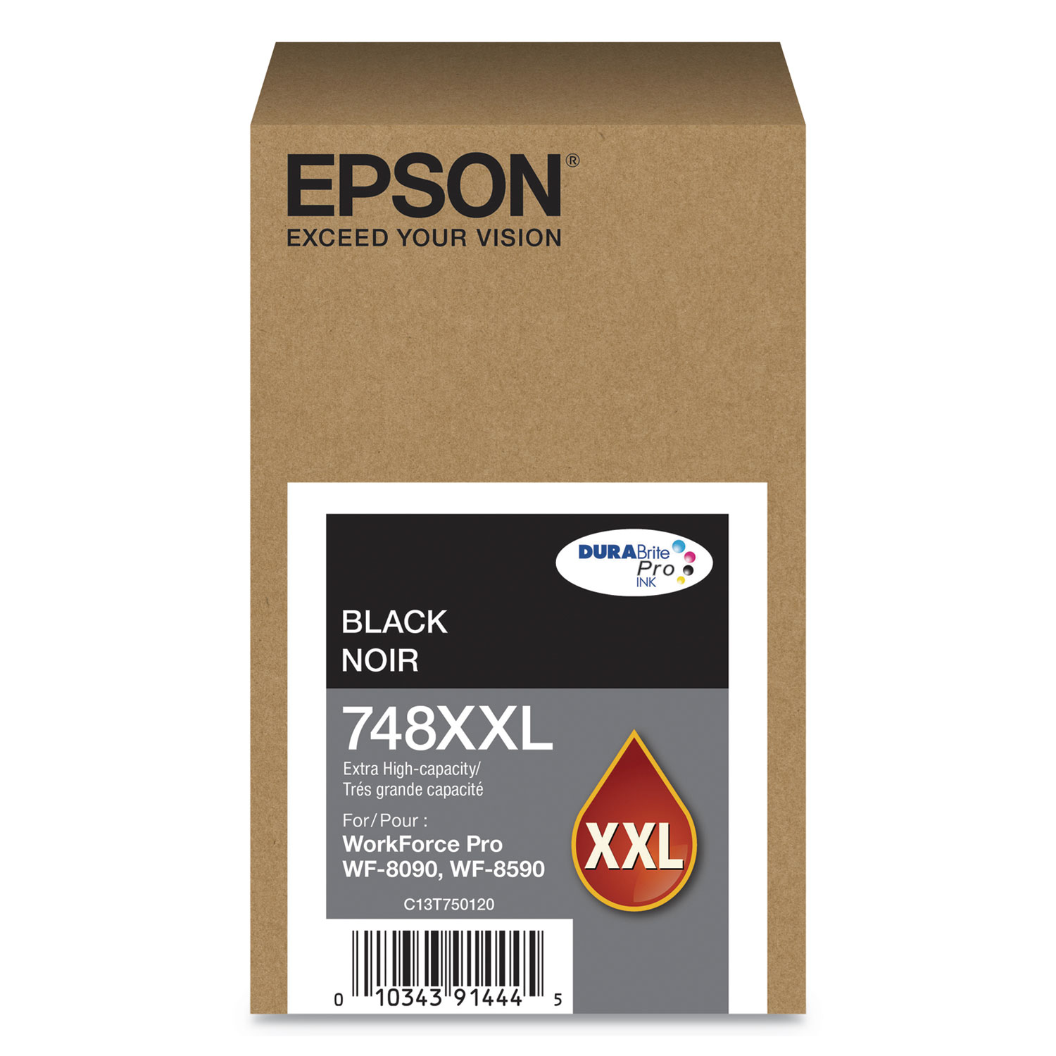  Epson T748XXL120 T748XXL120 (748XXL) DURABrite Pro Extra High-Yield Ink, 10000 Page-Yield, Black (EPST748XXL120) 