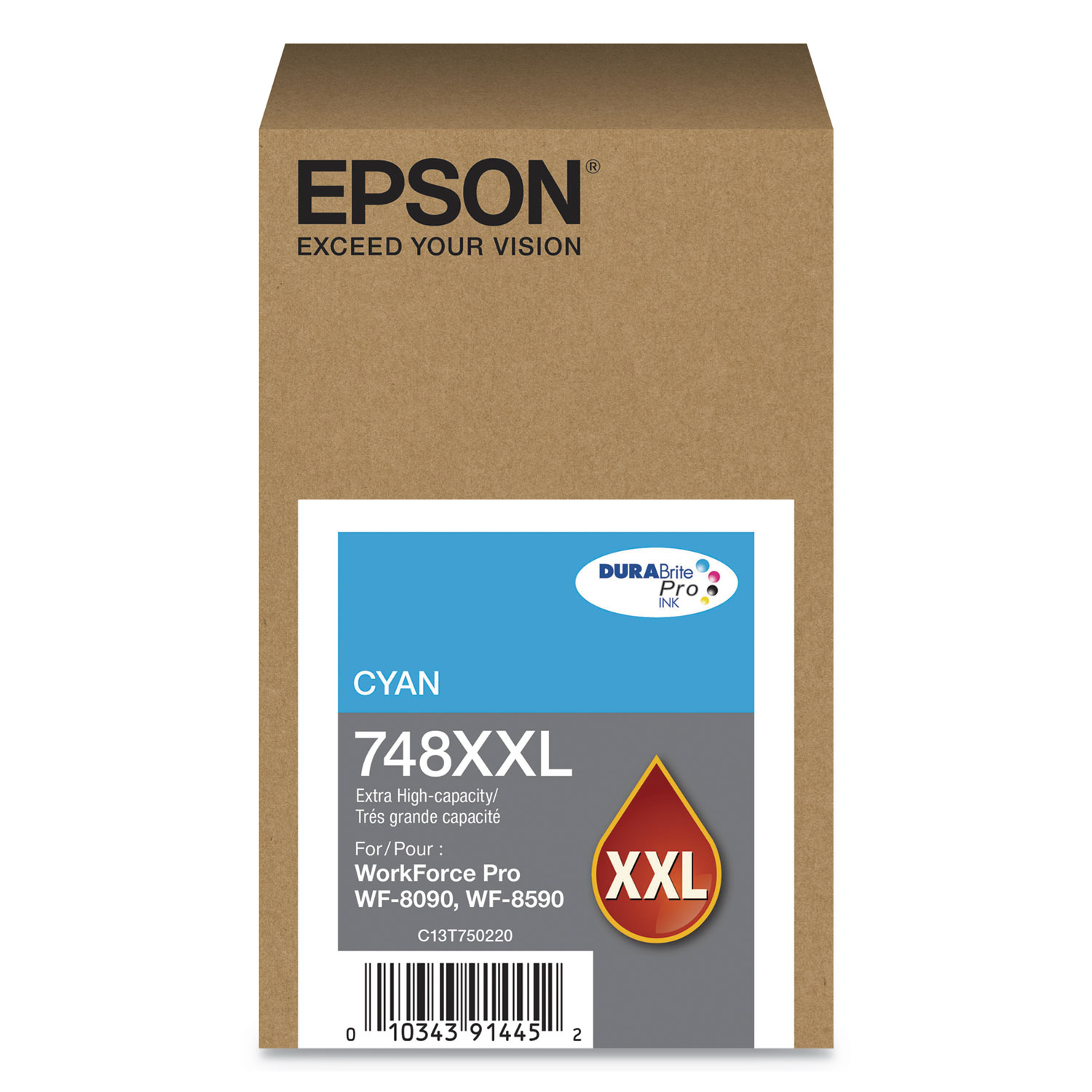  Epson T748XXL220 T748XXL220 (748XXL) DURABrite Pro Extra High-Yield Ink, 7000 Page-Yield, Cyan (EPST748XXL220) 