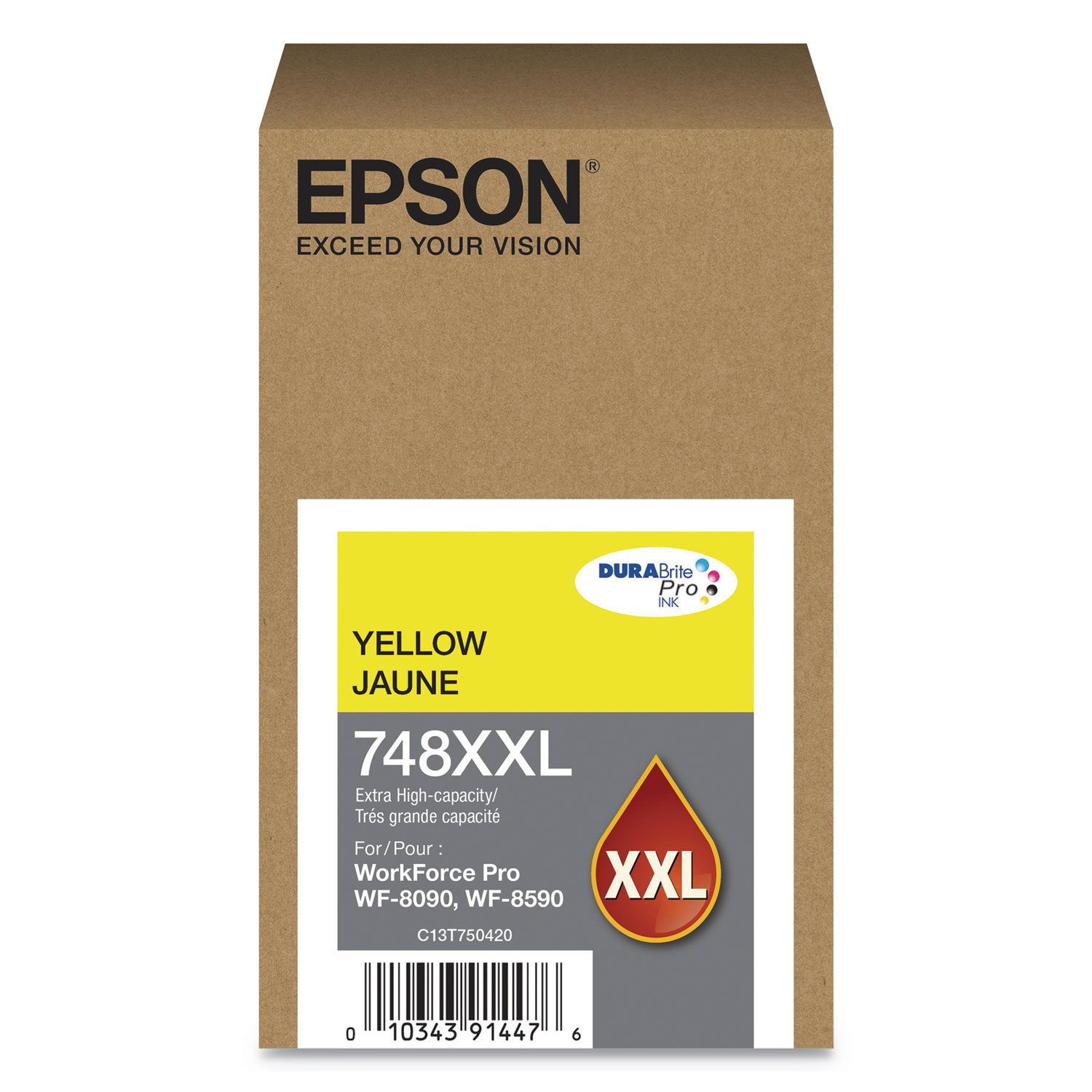  Epson T748XXL420 T748XXL420 (748XXL) DURABrite Pro Extra High-Yield Ink, 7000 Page-Yield, Yellow (EPST748XXL420) 