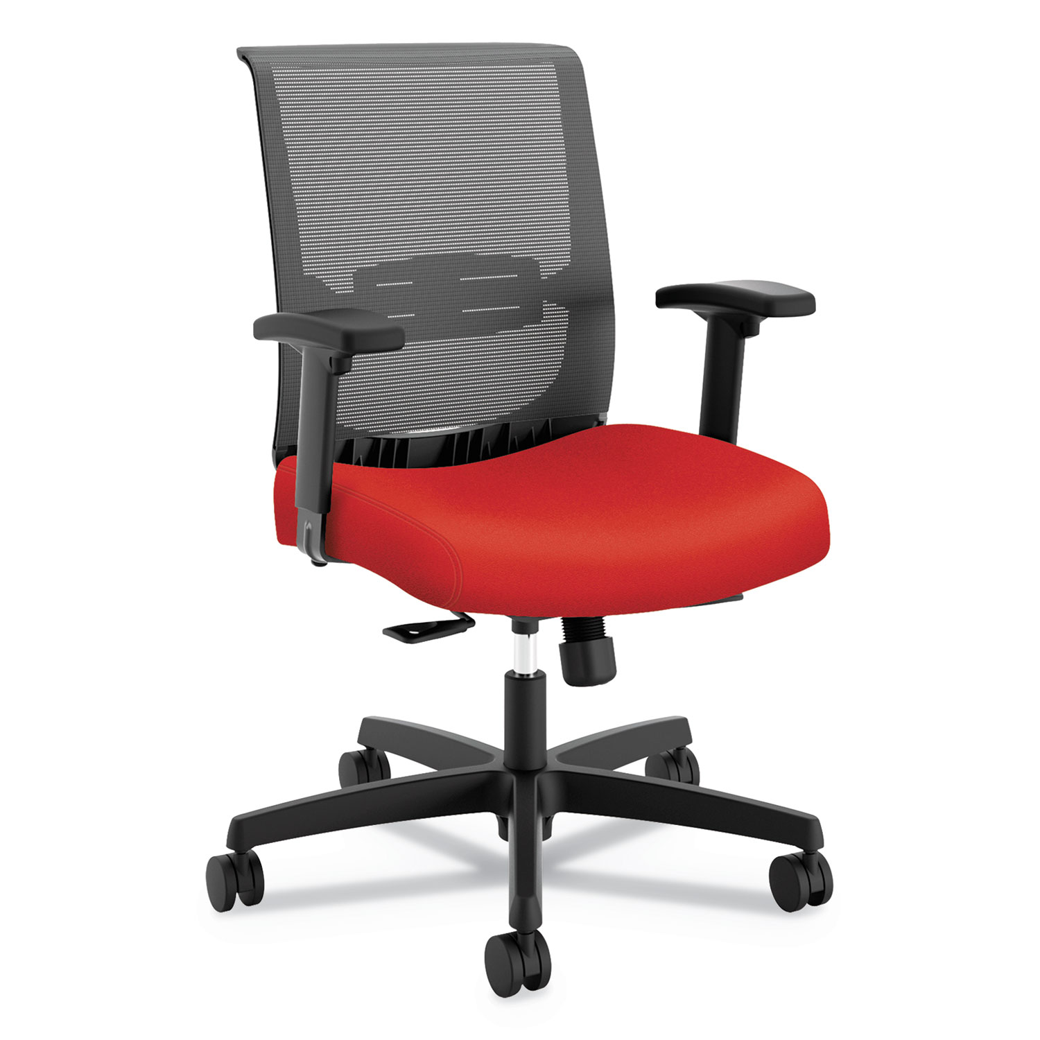 convergence midback task chair with synchotilt control with seat slide  supports up to 275 lbs red seat black backbase