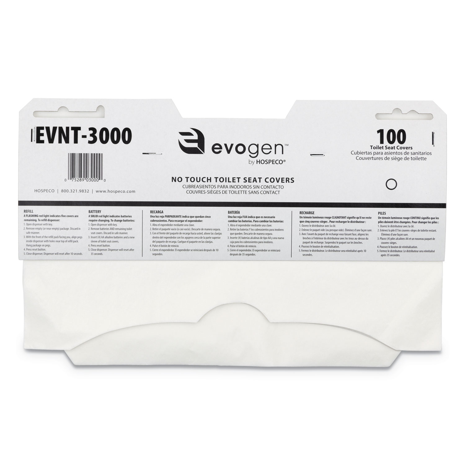  HOSPECO EVNT-3000 Evogen No Touch Toilet Seat Covers, 15 1/2 x 9 1/4, White, 3000/Carton (HOSEVNT3000) 
