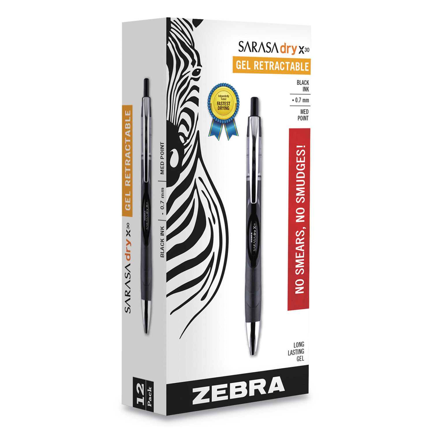 Zebra 47110 Sarasa Dry Gel X30 Retractable Gel Pen, Medium 0.7mm, Black Ink/Barrel, Dozen (ZEB47110) 
