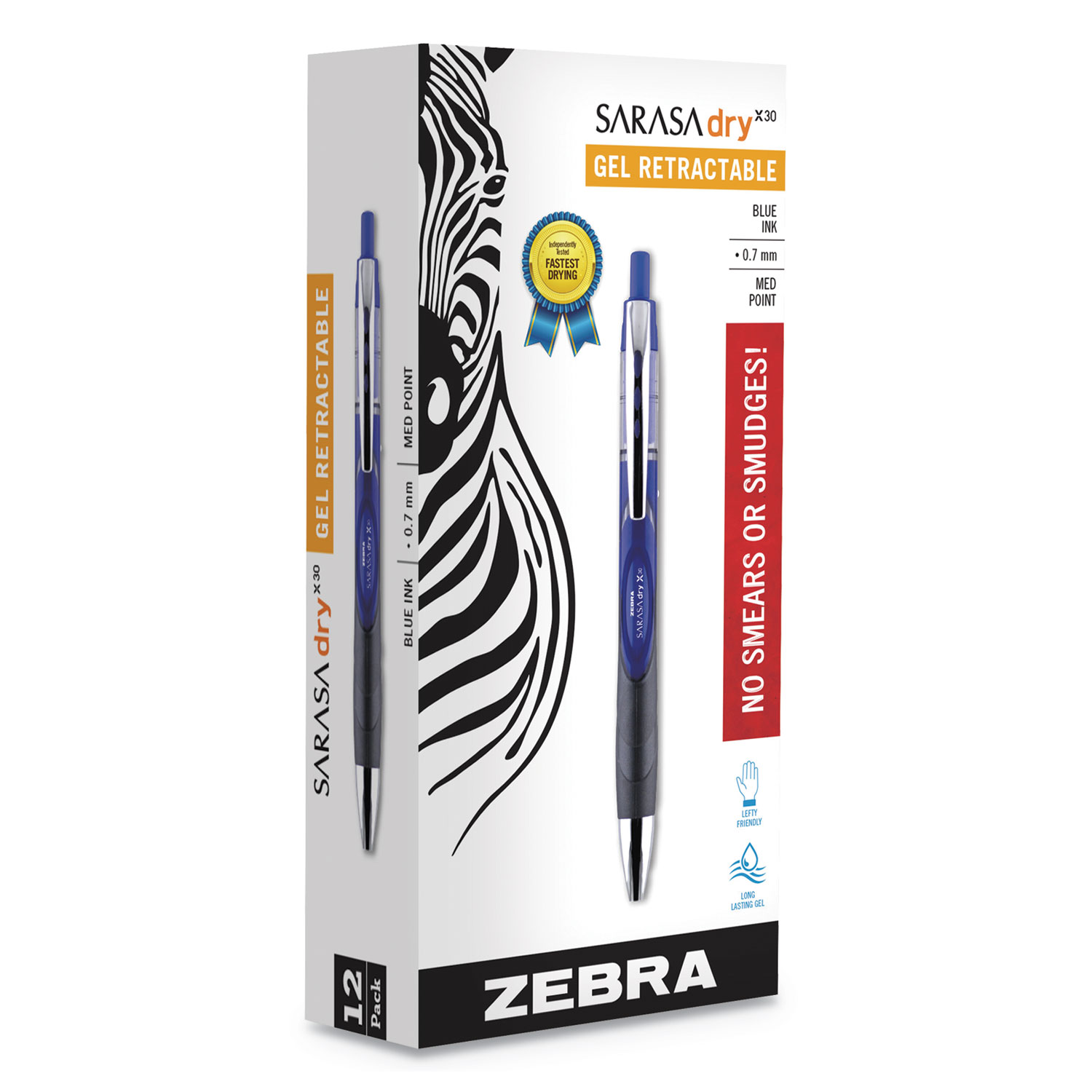  Zebra 47120 Sarasa Dry Gel X30 Retractable Gel Pen, Medium 0.7mm, Blue Ink/Barrel, Dozen (ZEB47120) 
