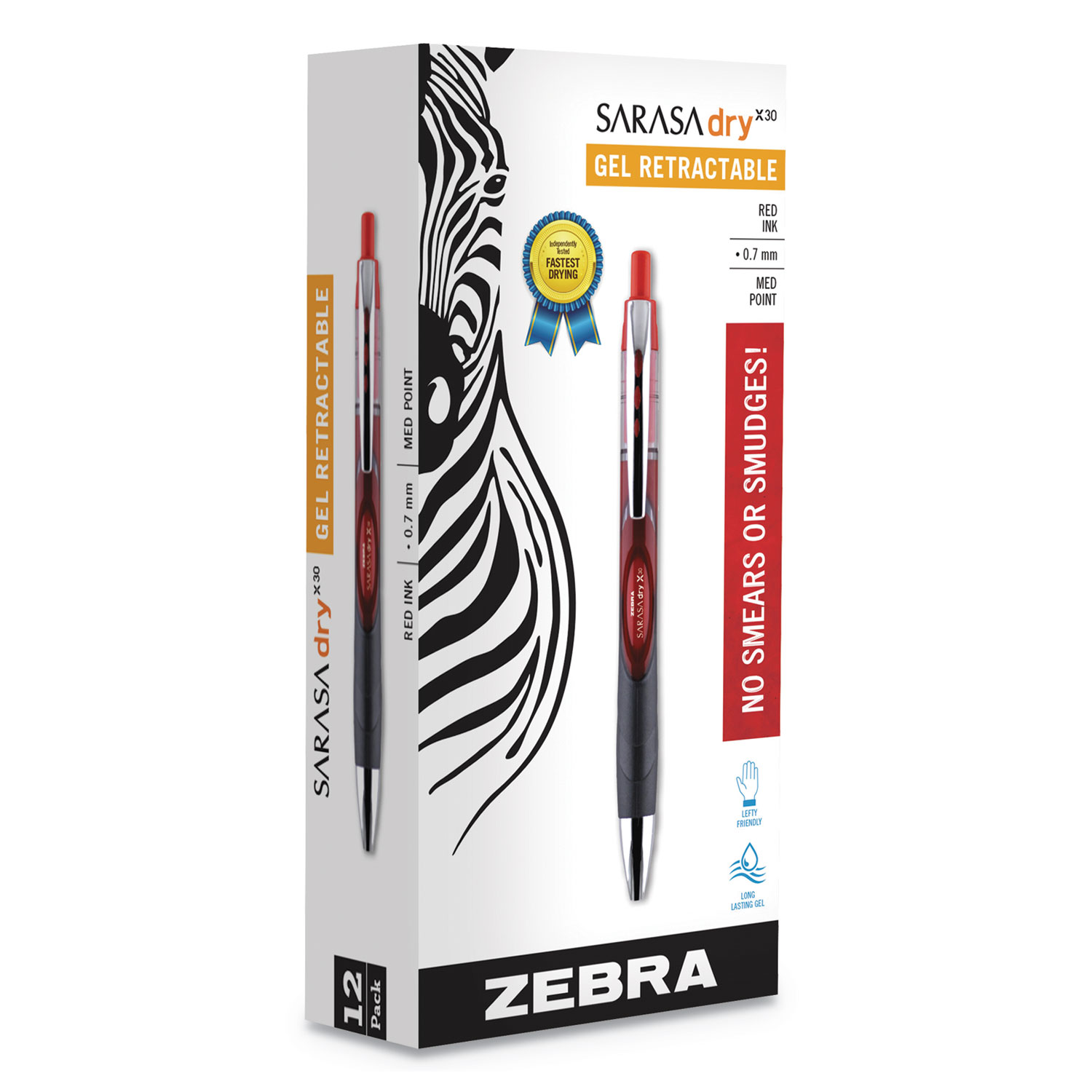  Zebra 47130 Sarasa Dry Gel X30 Retractable Gel Pen, Medium 0.7mm, Red Ink/Barrel, Dozen (ZEB47130) 