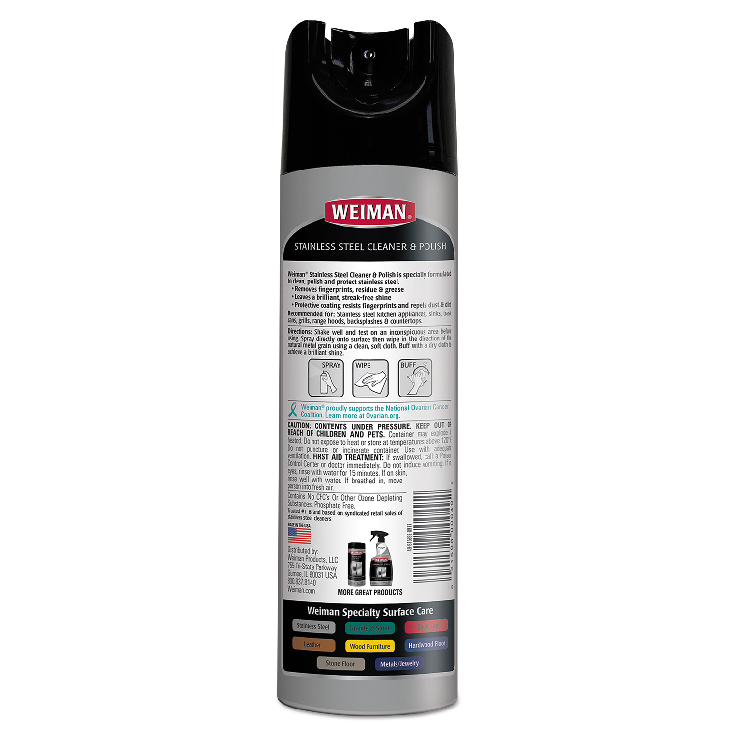 Stainless Steel Cleaner and Polish, 17 oz Aerosol, 6/Carton