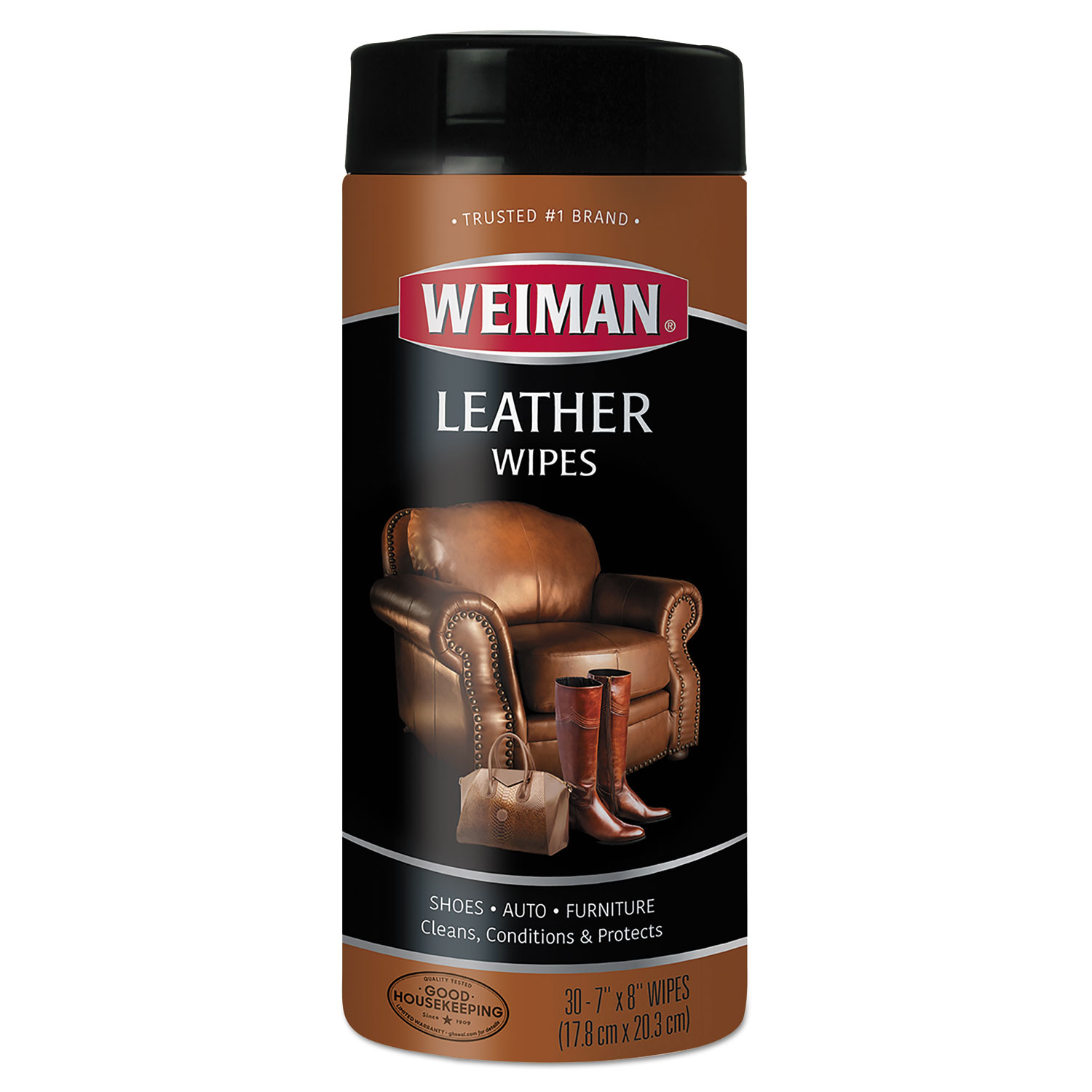  WEIMAN 91CT Leather Wipes, 7 x 8, 30/Canister, 4 Canisters/Carton (WMN91CT) 