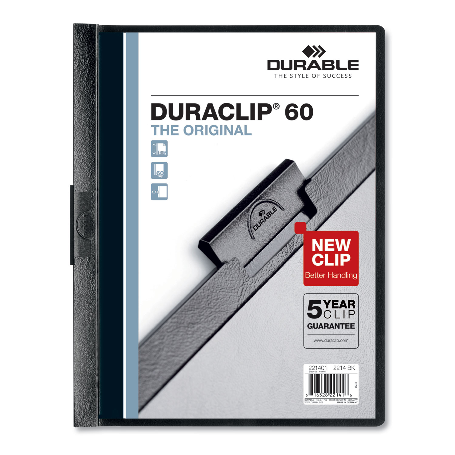  Durable 221401 Vinyl DuraClip Report Cover w/Clip, Letter, Holds 60 Pages, Clear/Black, 25/Box (DBL221401) 