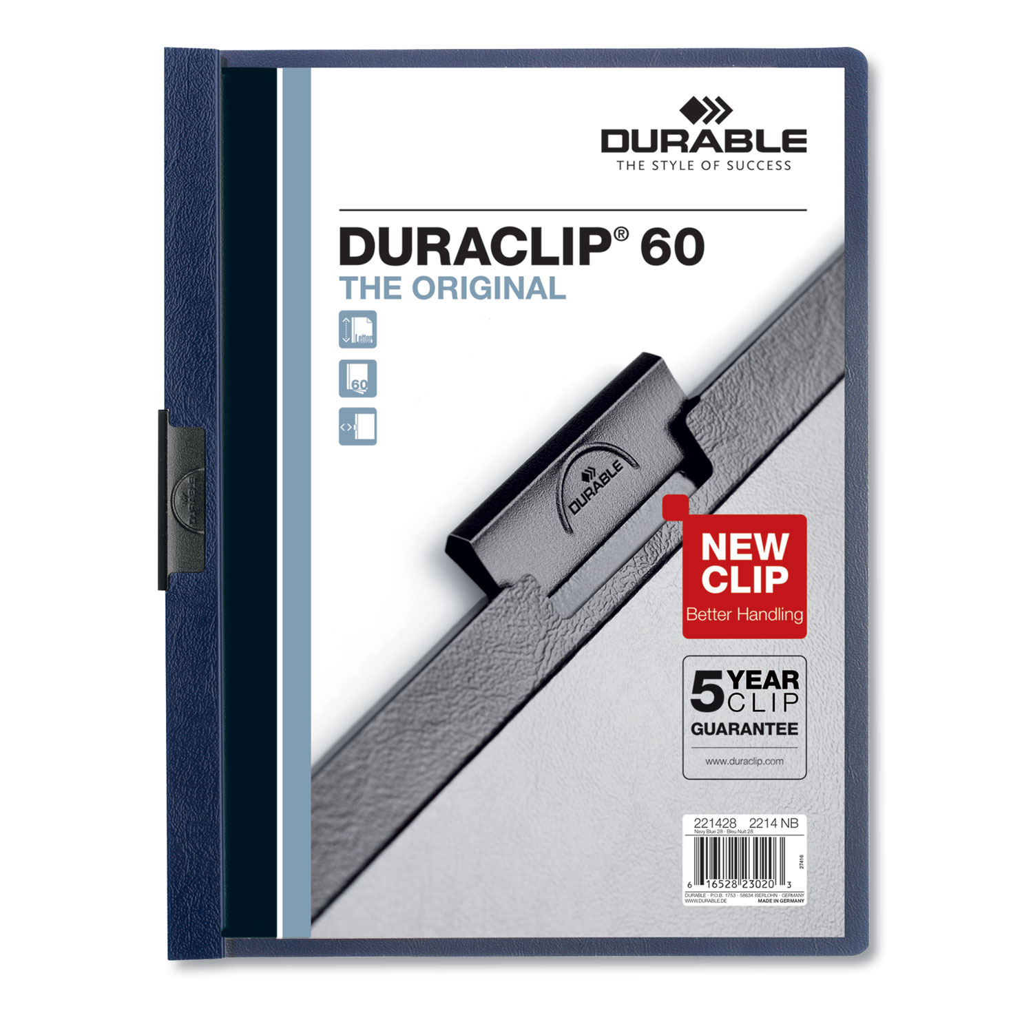  Durable 221428 Vinyl DuraClip Report Cover w/Clip, Letter, Holds 60 Pages, Clear/Navy, 25/Box (DBL221428) 