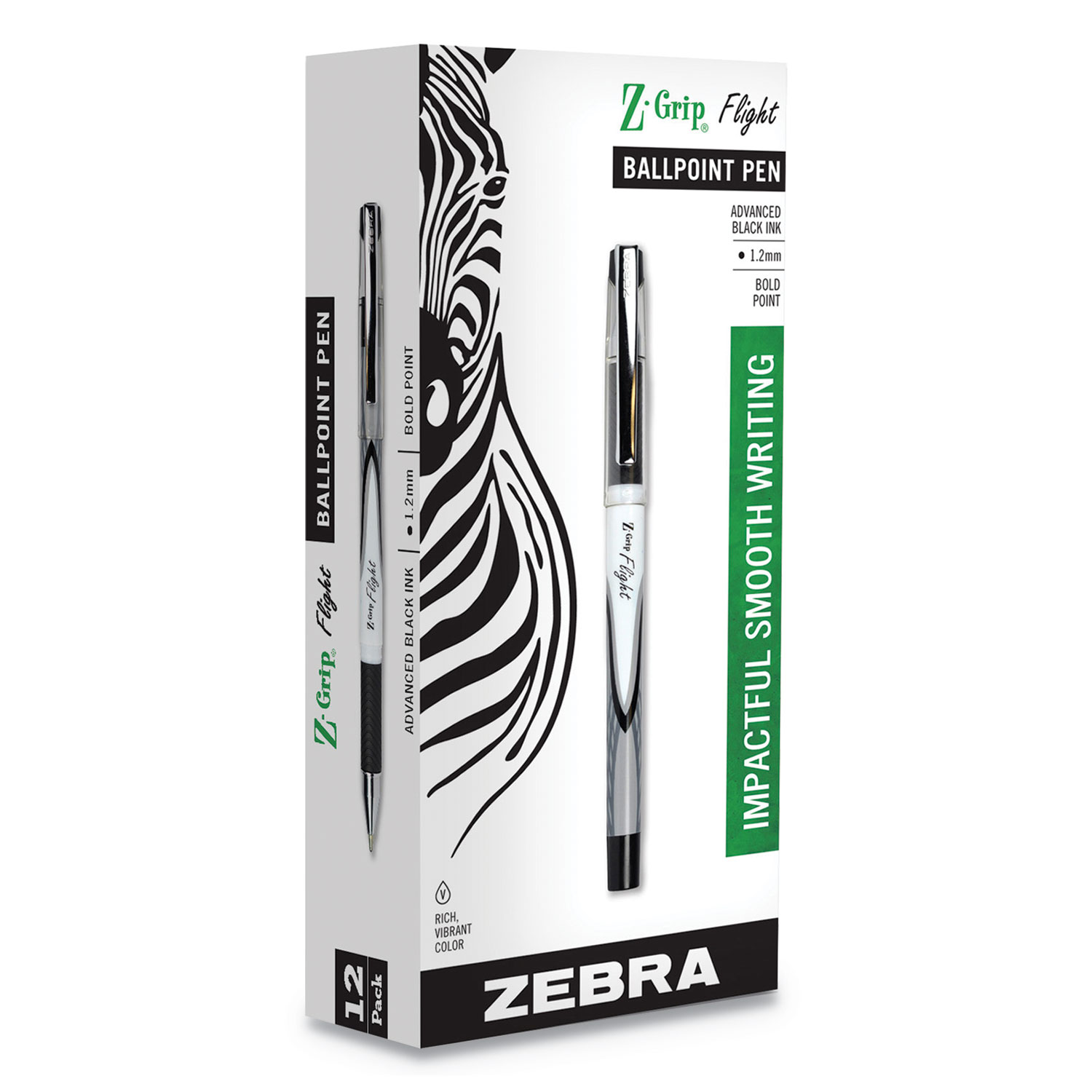  Zebra 21810 Z-Grip Flight Stick Ballpoint Pen, 1.2mm, Black Ink, White/Black Barrel, Dozen (ZEB21810) 