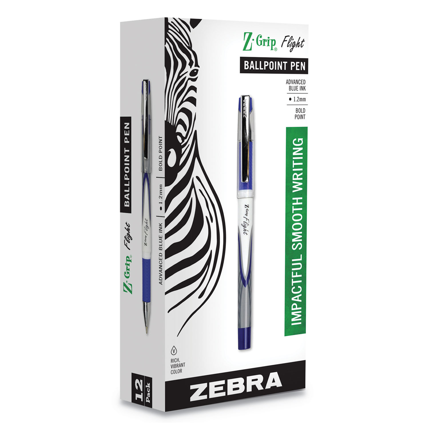  Zebra 21820 Z-Grip Flight Stick Ballpoint Pen, 1.2mm, Blue Ink, White/Blue Barrel, Dozen (ZEB21820) 