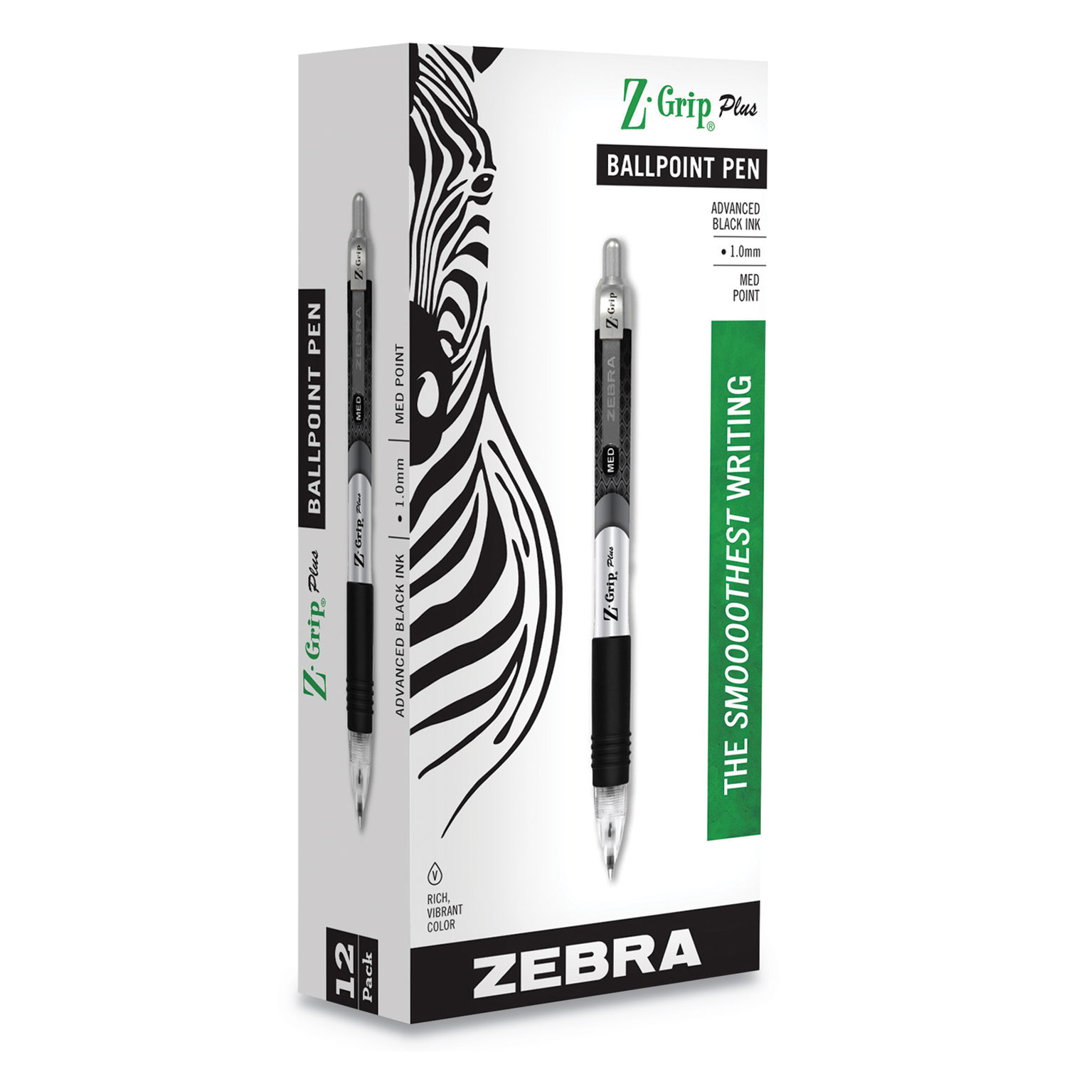  Zebra 25510 Z-Grip Plus Retractable Ballpoint Pen, Medium 1mm, Black Ink/Barrel, Dozen (ZEB25510) 