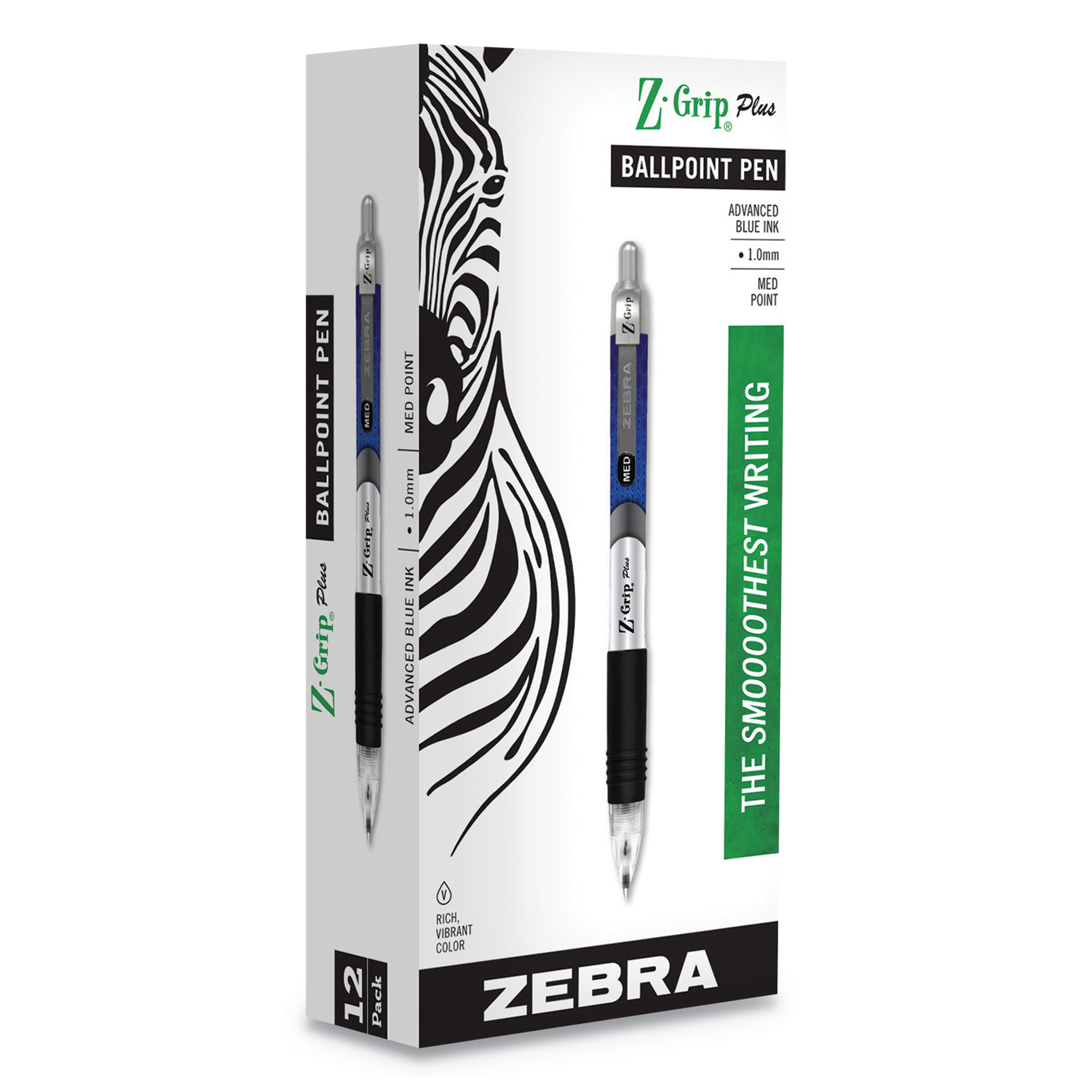  Zebra 25520 Z-Grip Plus Retractable Ballpoint Pen, Medium 1mm, Blue Ink/Barrel, Dozen (ZEB25520) 