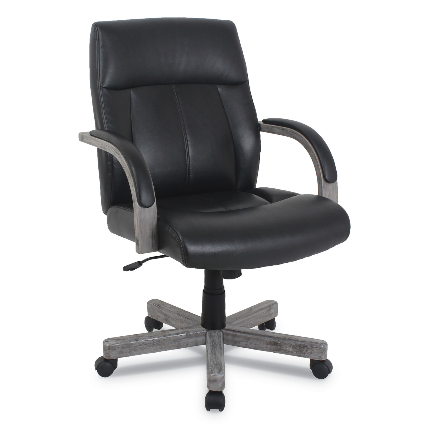  kathy ireland OFFICE by Alera KA641GB kathy ireland OFFICE by Alera Dorian Series Wood-Trim Leather Office Chair, Black Seat/Back, Gray Base (ALEKA641GB) 