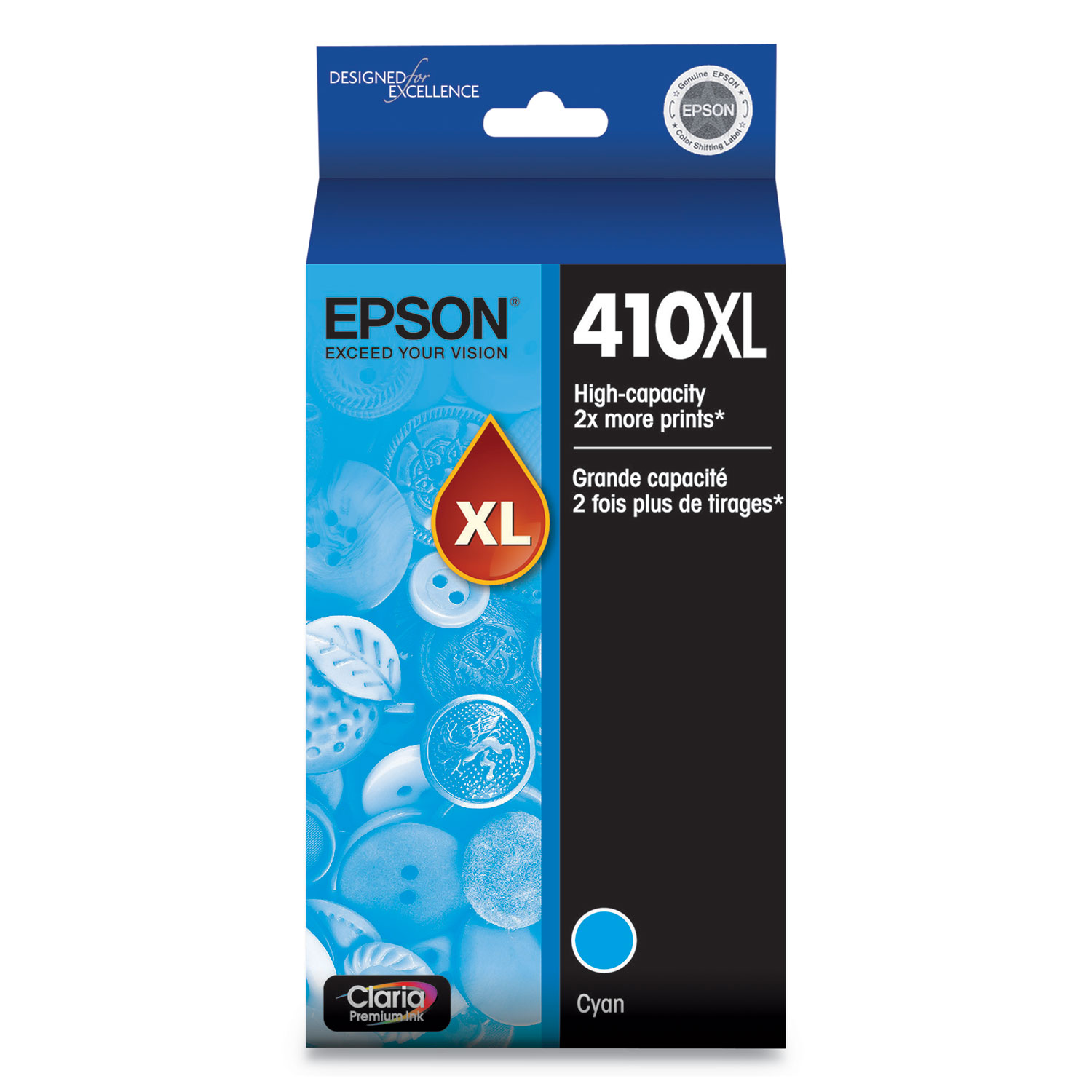  Epson T410XL220-S T410XL220S (410XL) Claria High-Yield Ink, 650 Page-Yield, Cyan (EPST410XL220S) 