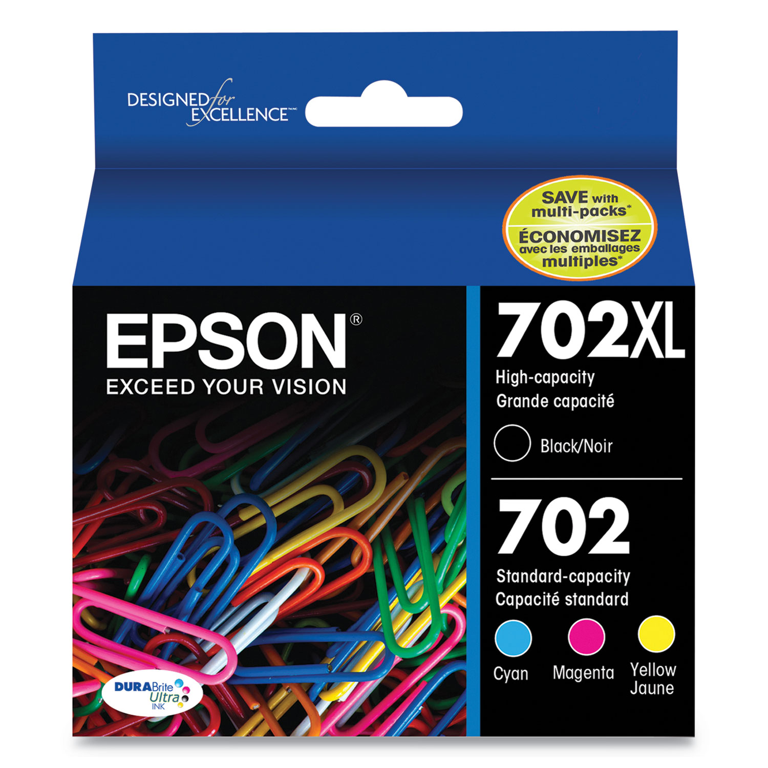  Epson T702XL-BCS T702XLBCS (702XL) DURABrite Ultra High-Yield Ink, Black/Cyan/Magenta/Yellow (EPST702XLBCS) 