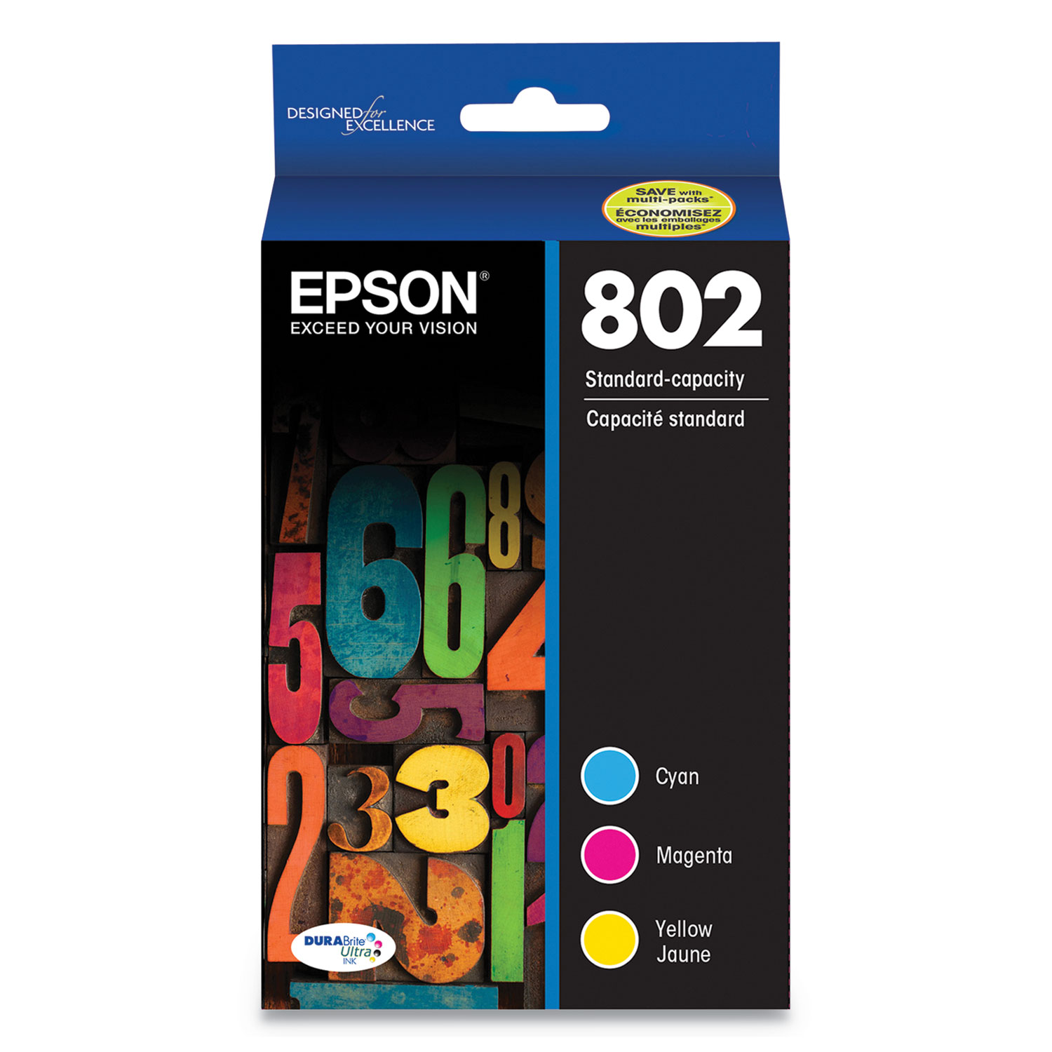  Epson T802520S T802520S (802) DURABrite Ultra Ink, 650 Page-Yield, Cyan/Magenta/Yellow (EPST802520S) 