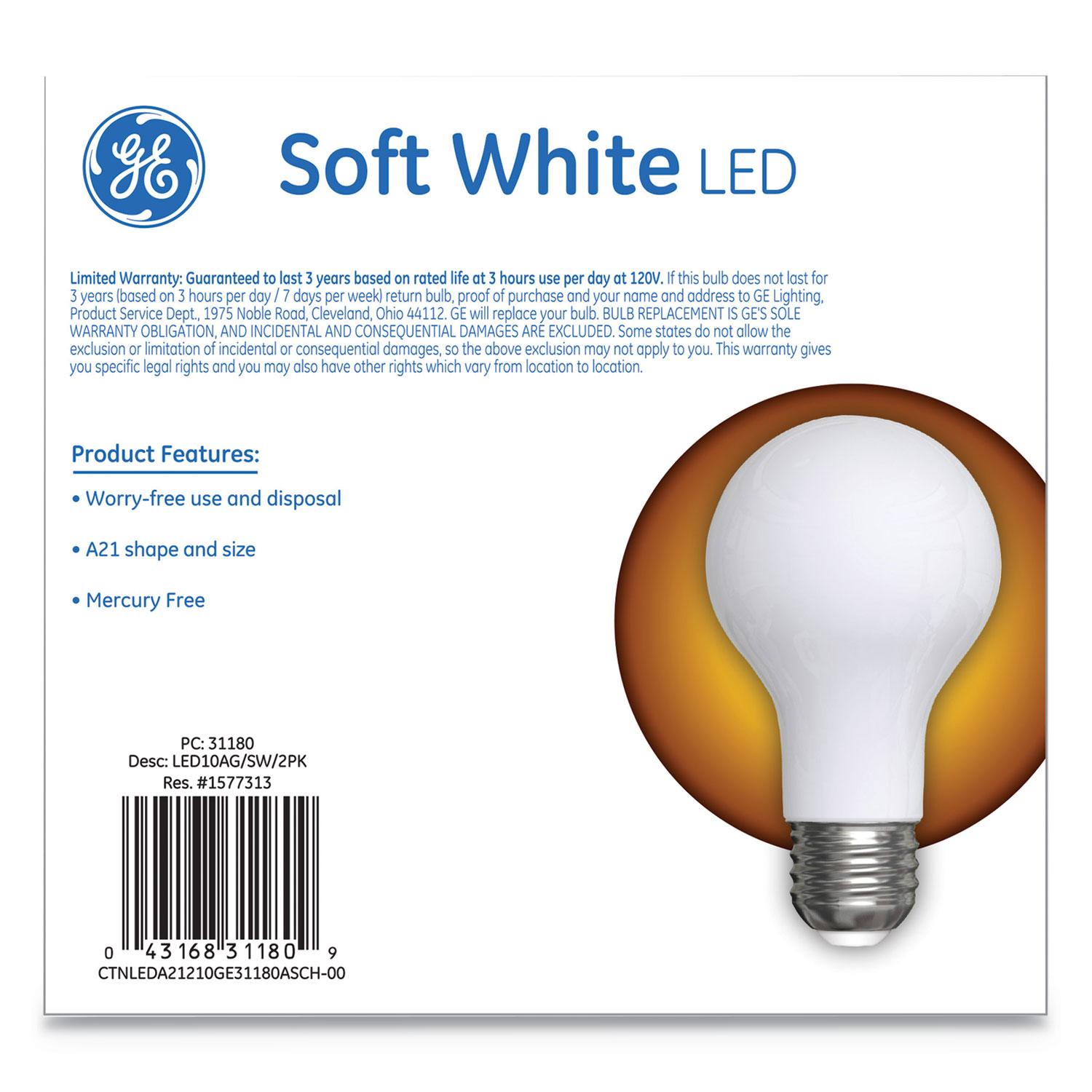 Classic LED Soft White Non-Dim A21, 10W, 2/Pack