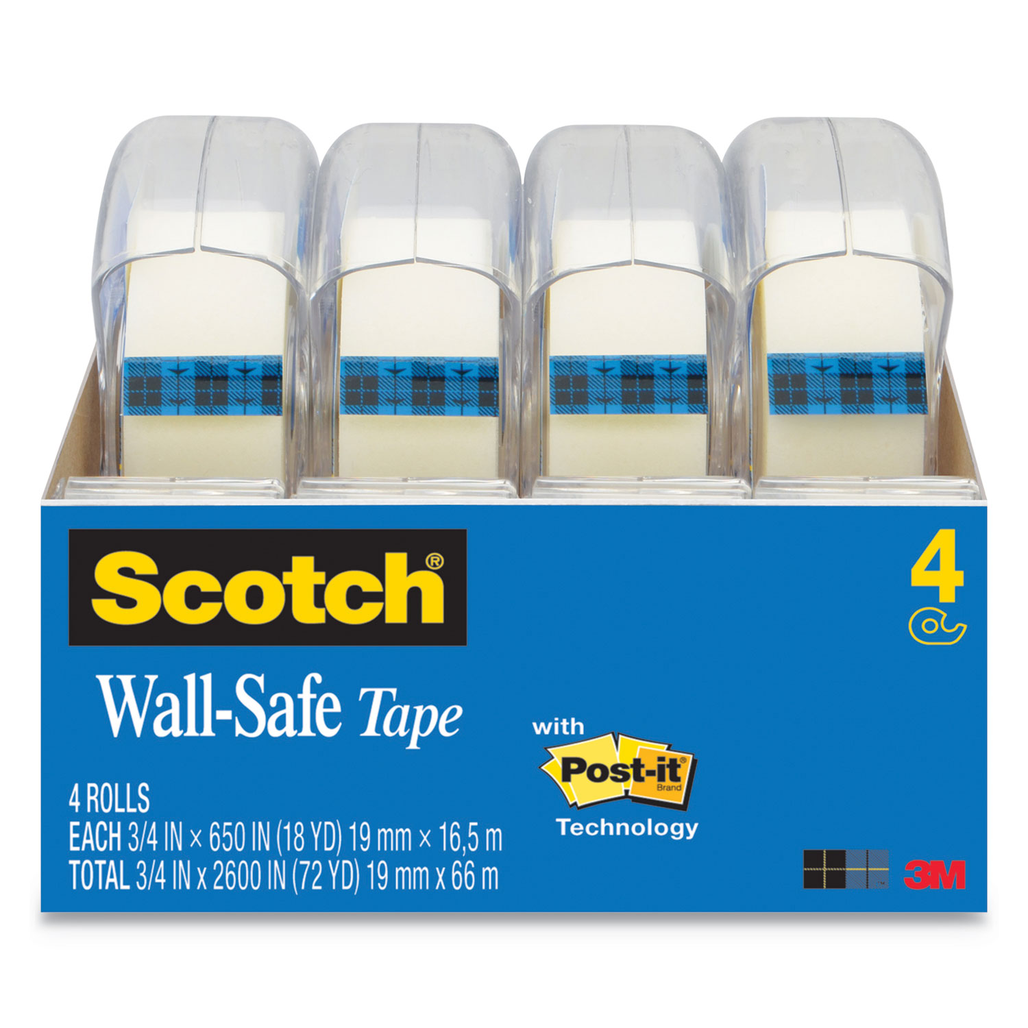  Scotch 4183 Wall-Safe Tape with Dispenser, 1 Core, 0.75 x 54.17 ft, Clear (MMM4183) 