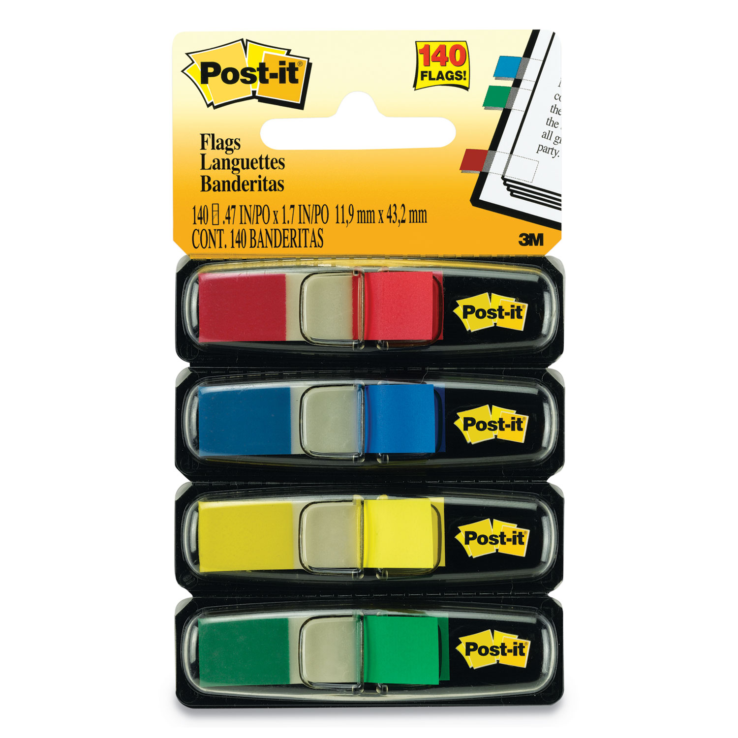  Post-it Flags 68346PK Small Flags, 0.5 x 1.75, Standard, Assorted Primary, 140/Dispenser, 6 Dispensers/Box (MMM68346PK) 