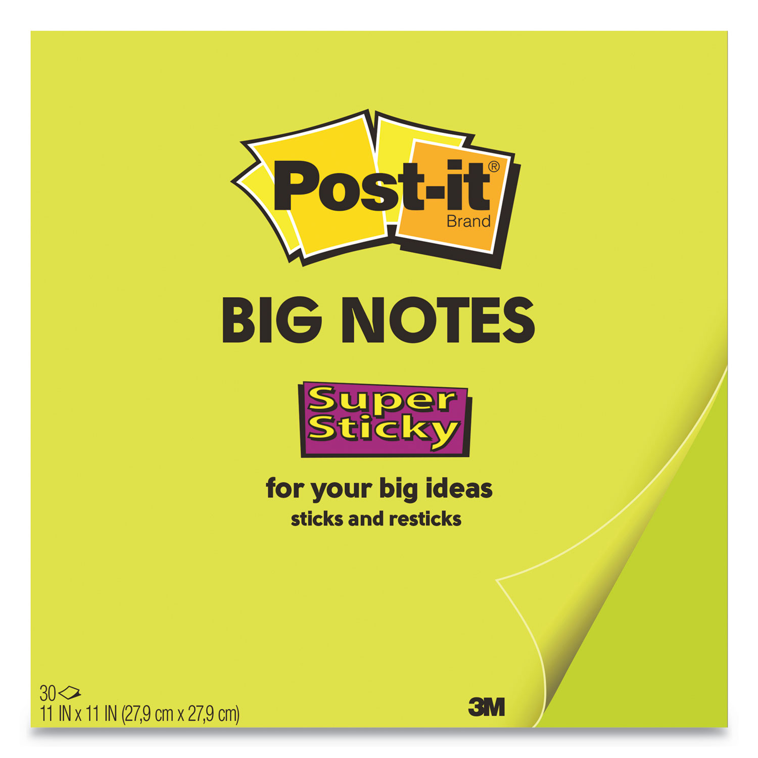  Post-it Notes Super Sticky BN11G Big Notes, 11 x 11, Green, 30 Sheets (MMMBN11G) 