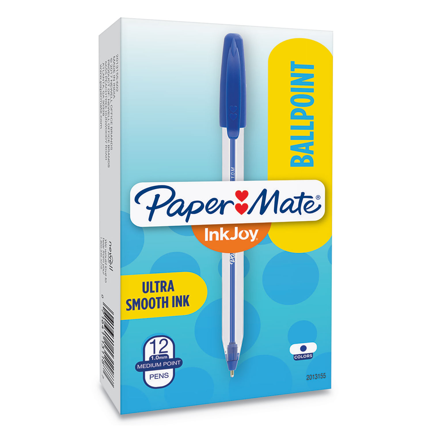  Paper Mate 2013155 InkJoy 50ST Stick Ballpoint Pen, Medium 1mm, Blue Ink, Clear Barrel, Dozen (PAP2013155) 