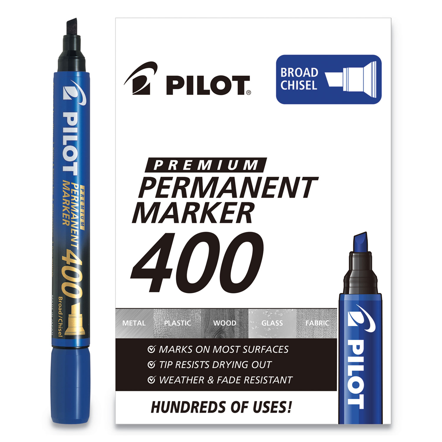 Premium 400 Permanent Marker, Broad Chisel Tip, Blue, Dozen
