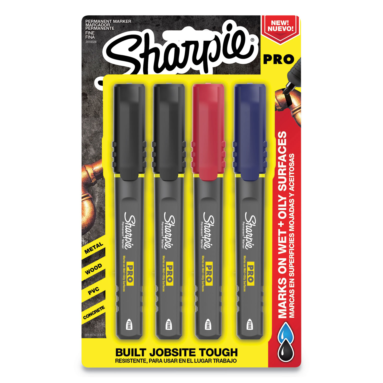  Sharpie 2018324 Pro Permanent Marker, Fine Bullet Tip, Assorted Colors, 4/Pack (SAN2018324) 