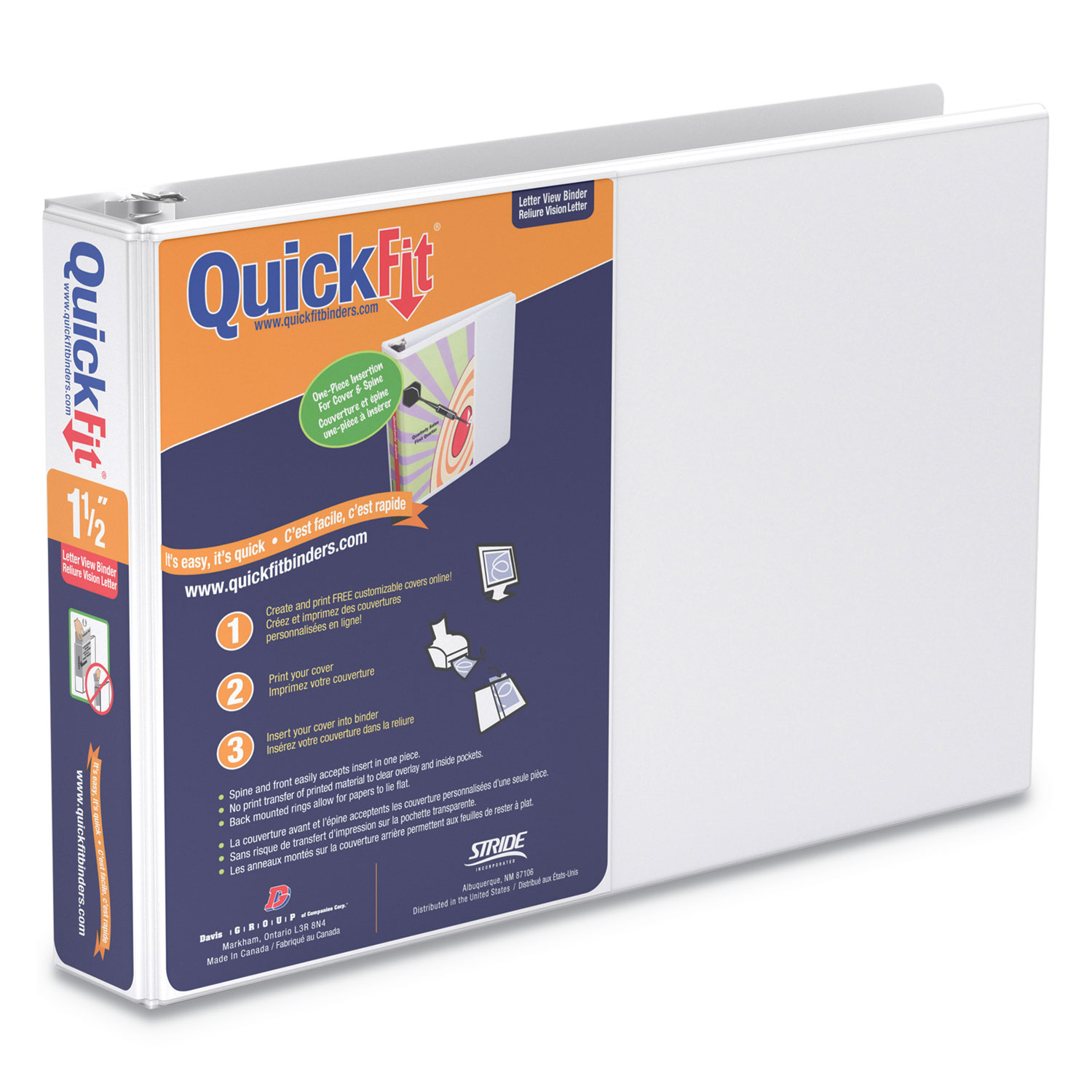QuickFit Landscape Spreadsheet Round Ring View Binder, 3 Rings, 1.5
